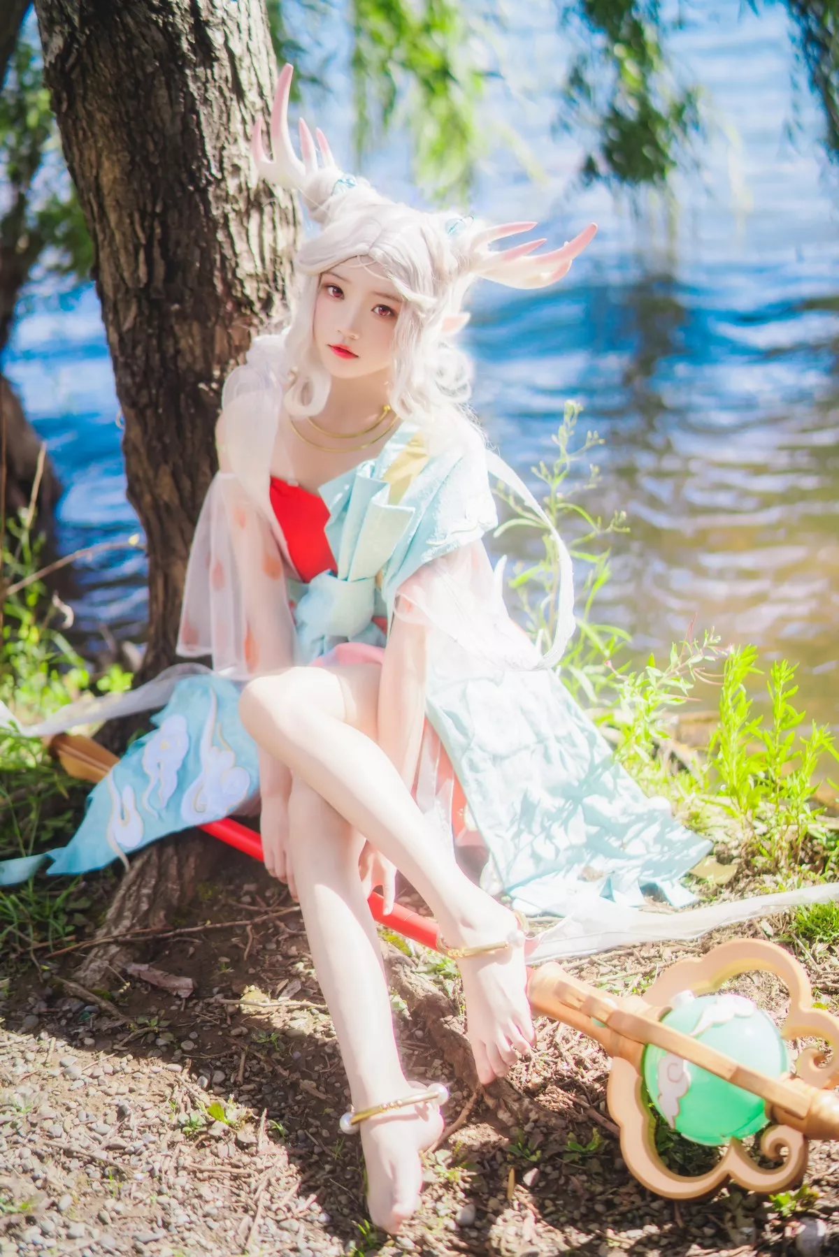 网络美女桜桃喵小鹿主题户外精灵小鹿装扮性感粉红短裙秀美腿迷人写真37P