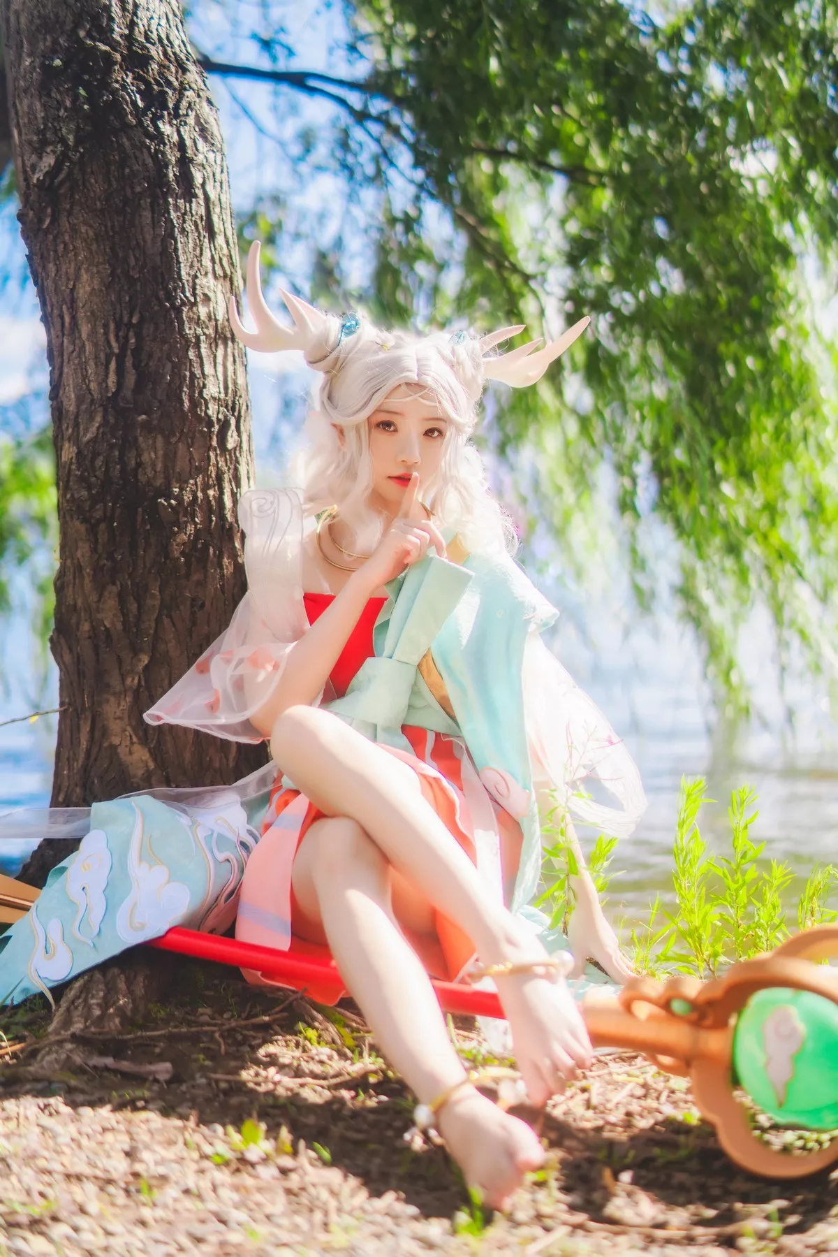 网络美女桜桃喵小鹿主题户外精灵小鹿装扮性感粉红短裙秀美腿迷人写真37P