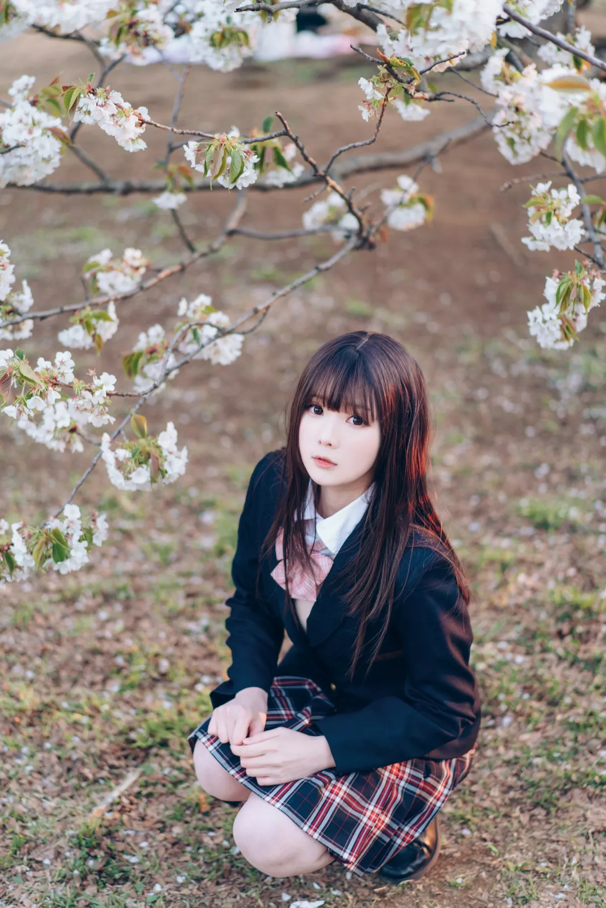 微博妹纸霜月shimo-SPRING主题春天户外桃林加私房性感黑色内衣靓丽迷人写真54P