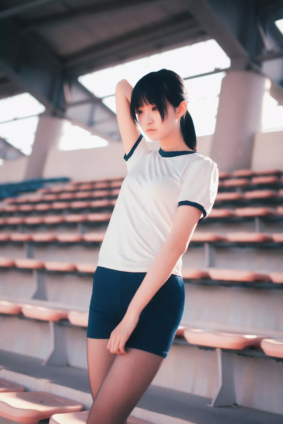 网红Cosplay沧霁桔梗黑丝体操服主题学校体育场紧身体操服秀完美身材性感写真53P
