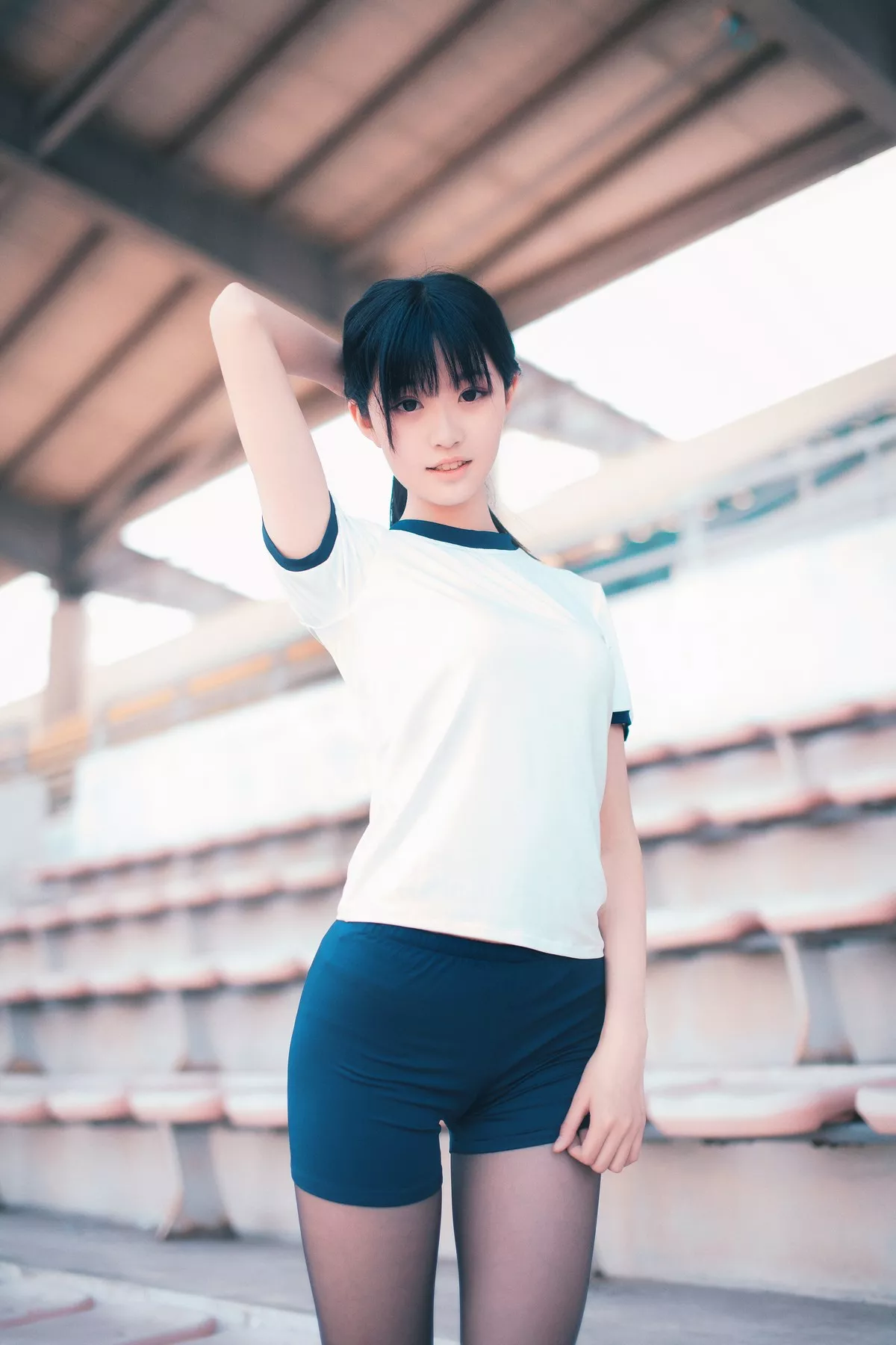网红Cosplay沧霁桔梗黑丝体操服主题学校体育场紧身体操服秀完美身材性感写真53P