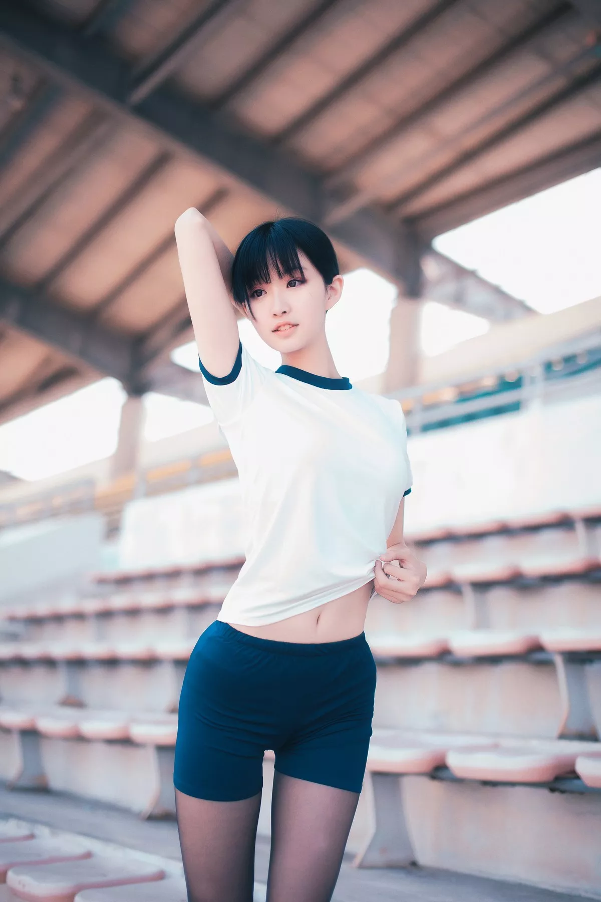 网红Cosplay沧霁桔梗黑丝体操服主题学校体育场紧身体操服秀完美身材性感写真53P