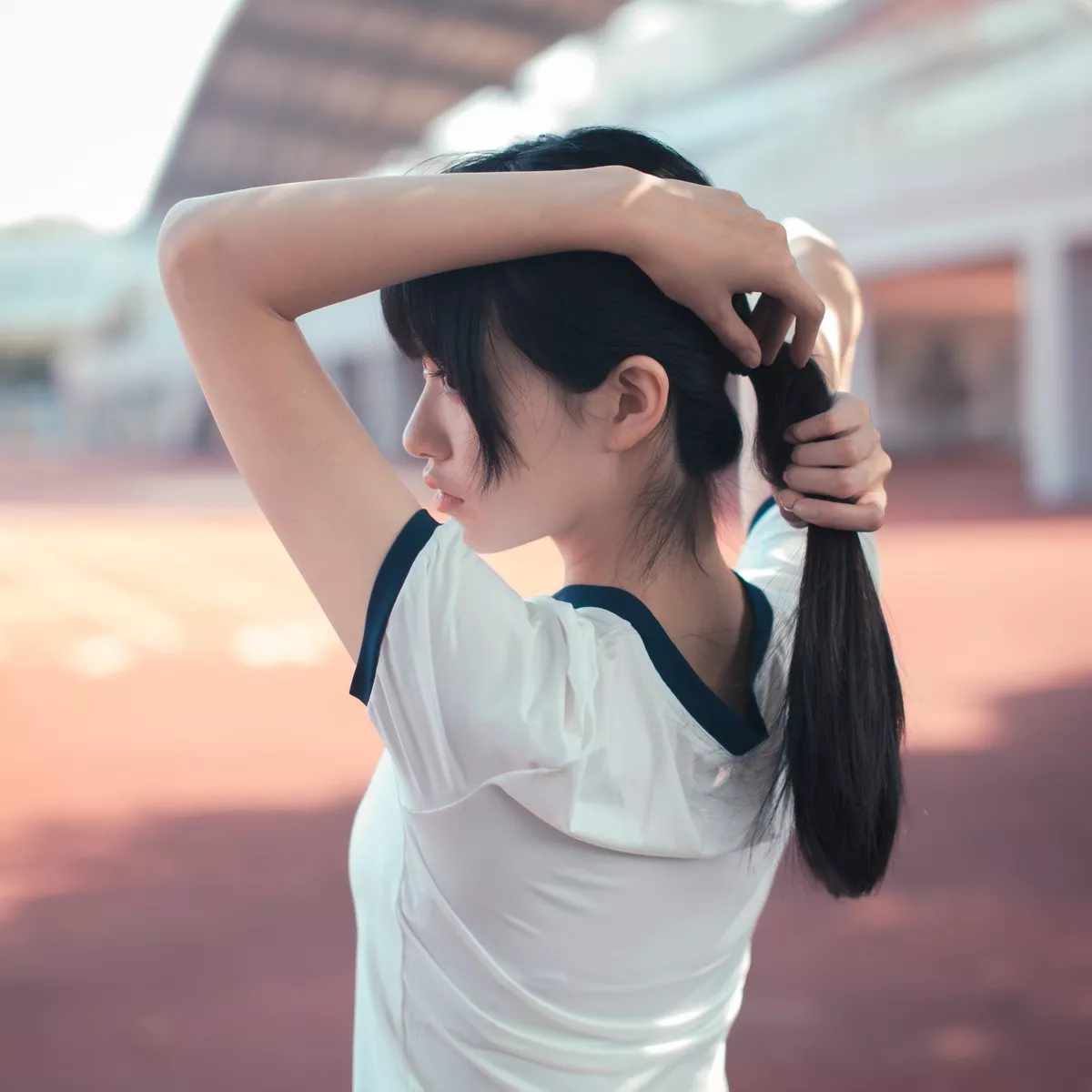 网红Cosplay沧霁桔梗黑丝体操服主题学校体育场紧身体操服秀完美身材性感写真53P