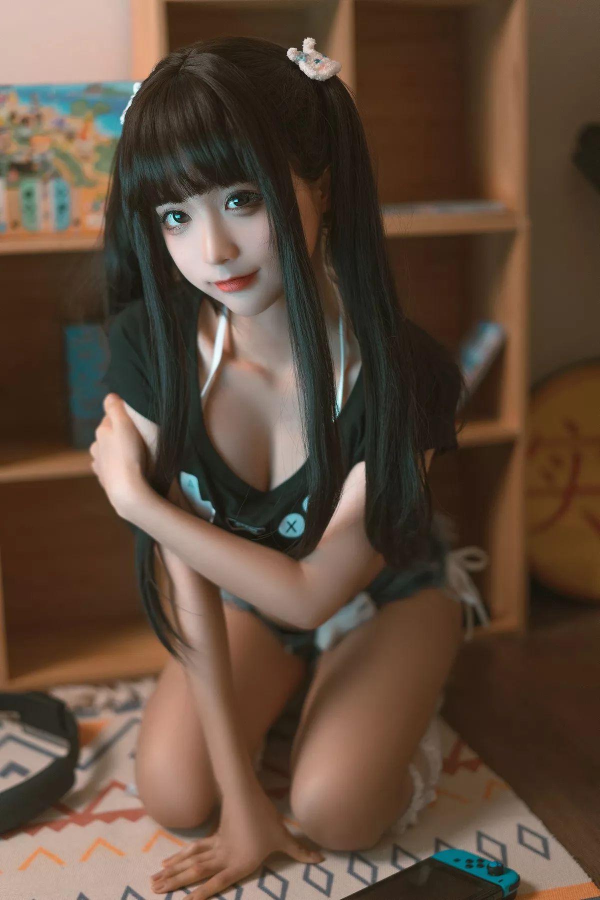 动漫博主蠢沫沫健身环主题私房性感白色三点式内衣半脱露火辣身材极致诱惑写真140P
