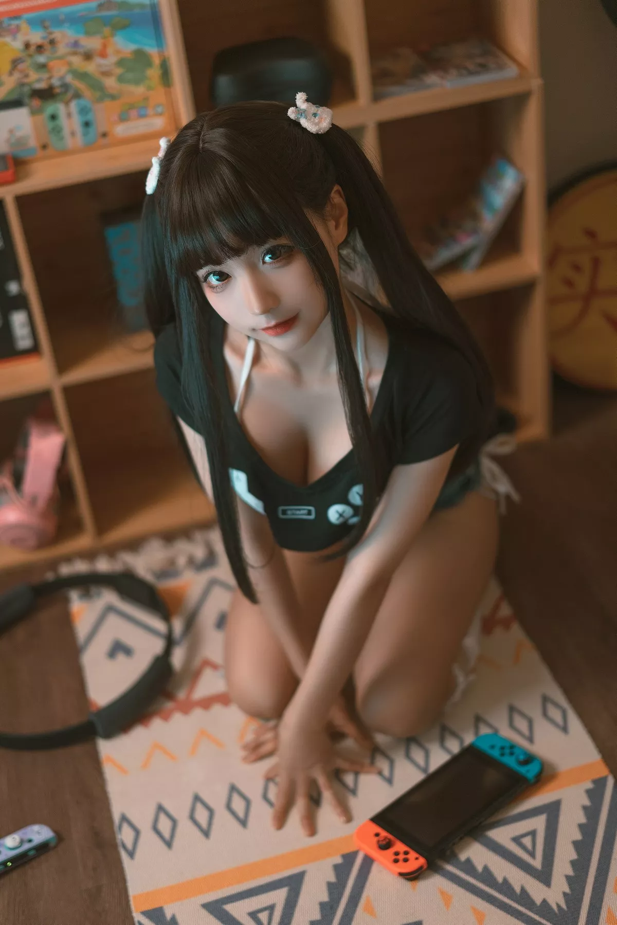 动漫博主蠢沫沫健身环主题私房性感白色三点式内衣半脱露火辣身材极致诱惑写真140P