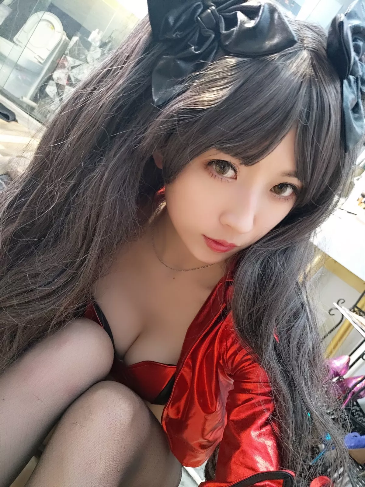 斗鱼主播小女巫露娜远坂凛cos主题私房性感皮质服饰配黑丝裤袜秀美腿诱惑写真30P
