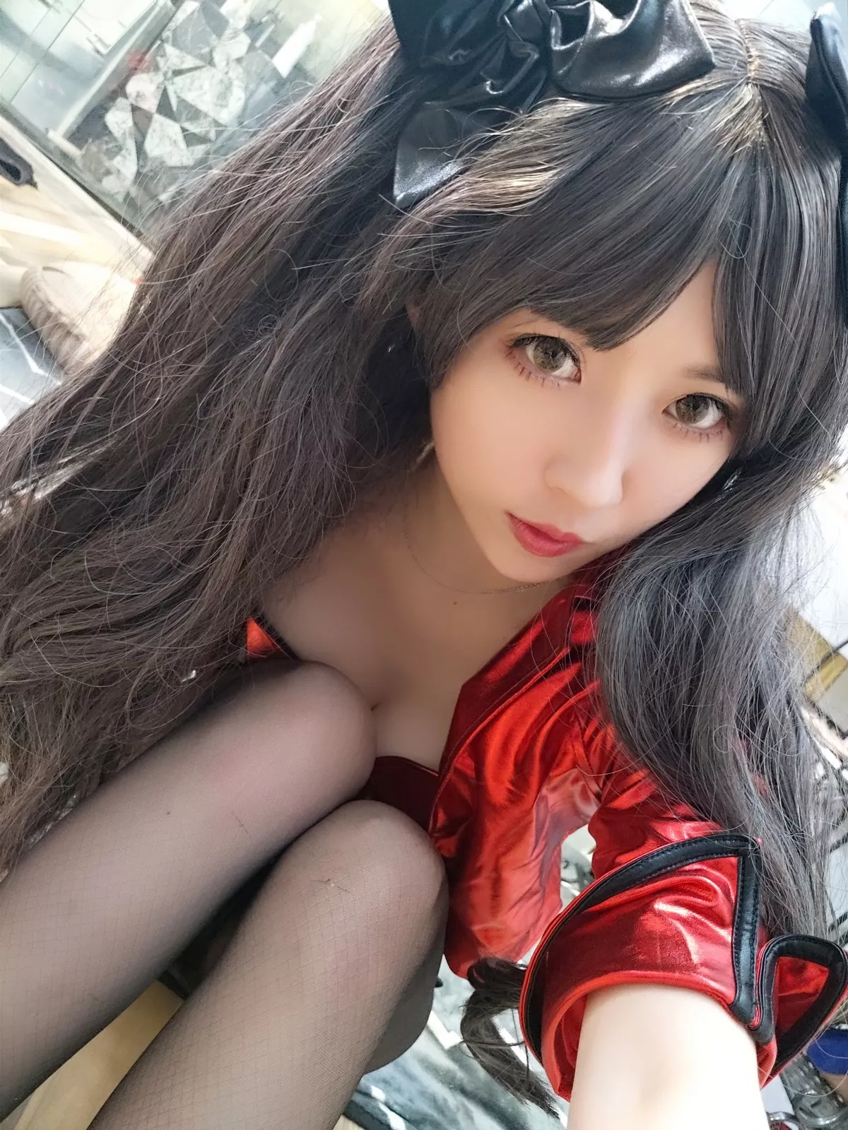 斗鱼主播小女巫露娜远坂凛cos主题私房性感皮质服饰配黑丝裤袜秀美腿诱惑写真30P