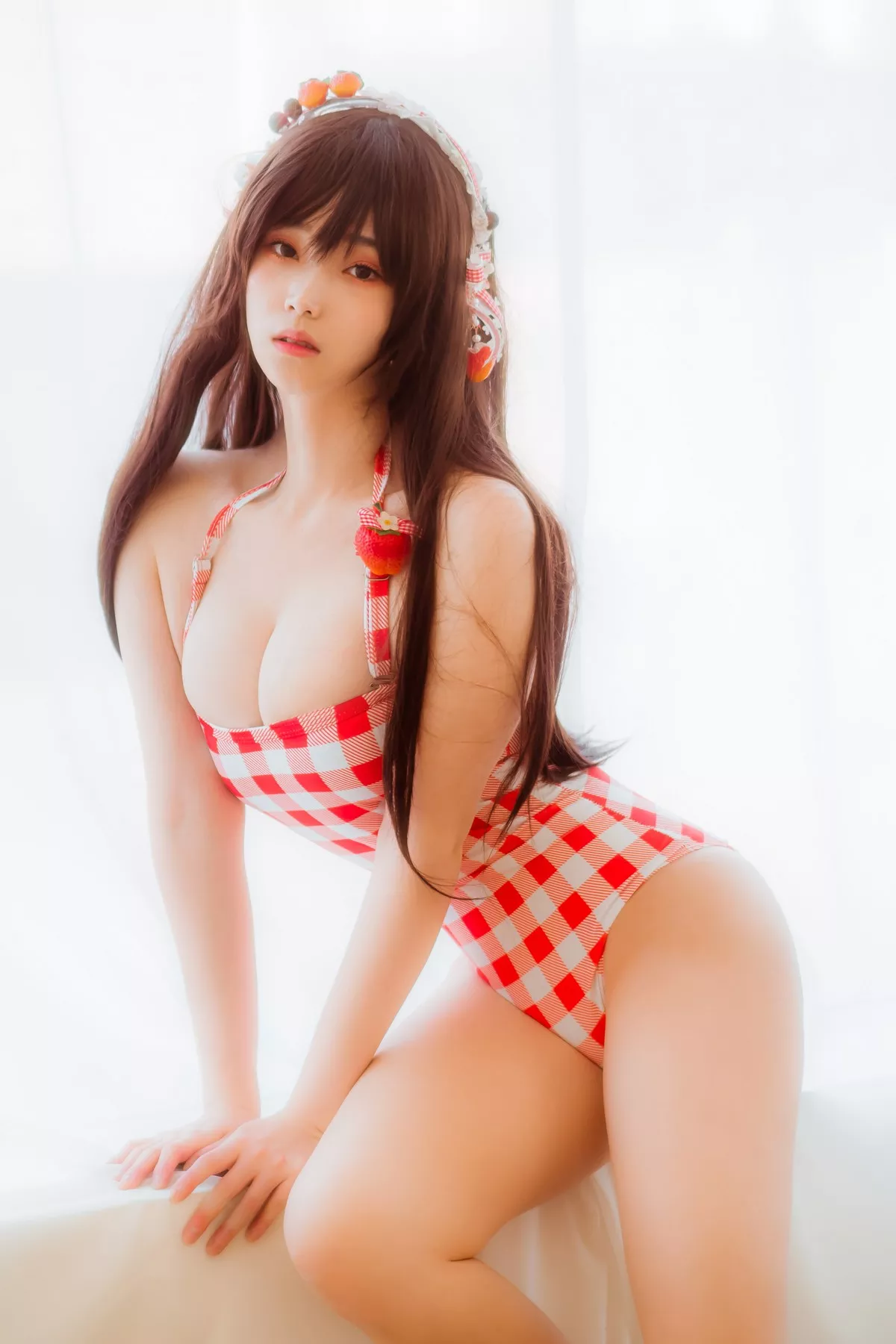 韩国美女Bambi格子半身裙主题私房性感红色格子服饰秀丰满身材迷人诱惑写真61P