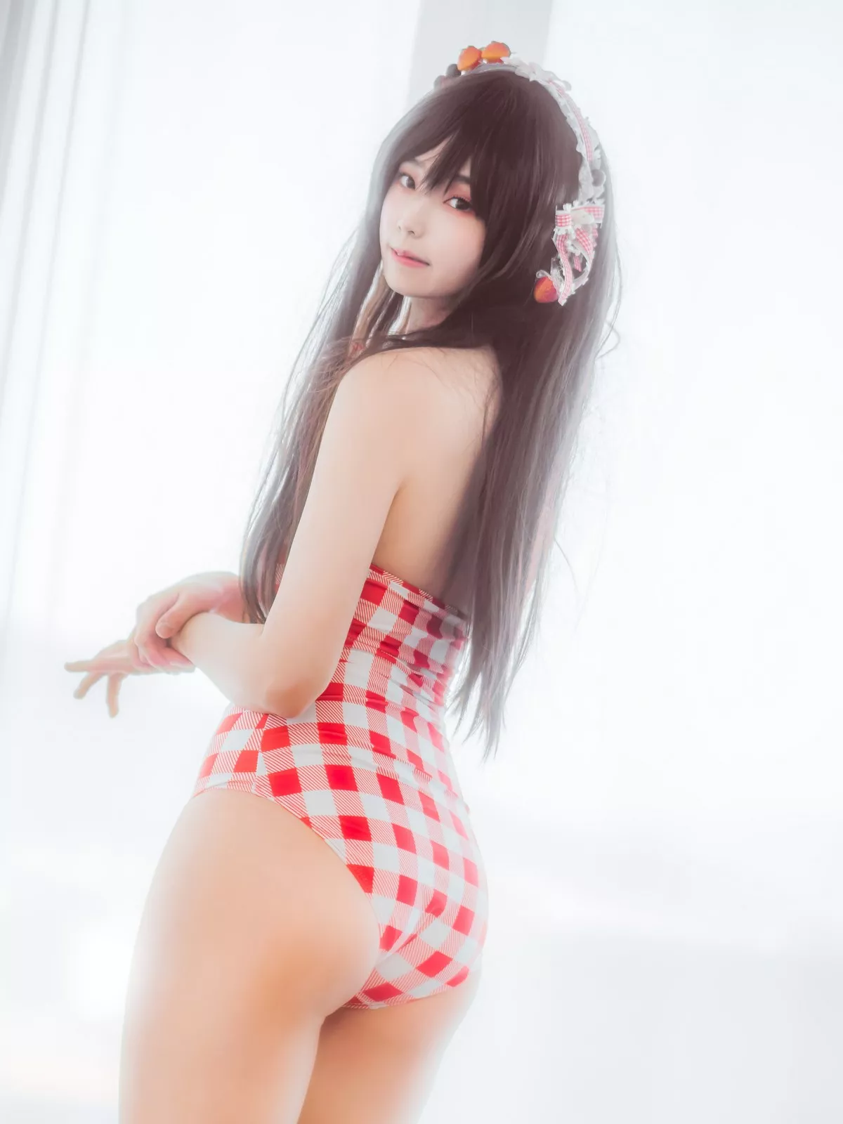 韩国美女Bambi格子半身裙主题私房性感红色格子服饰秀丰满身材迷人诱惑写真61P