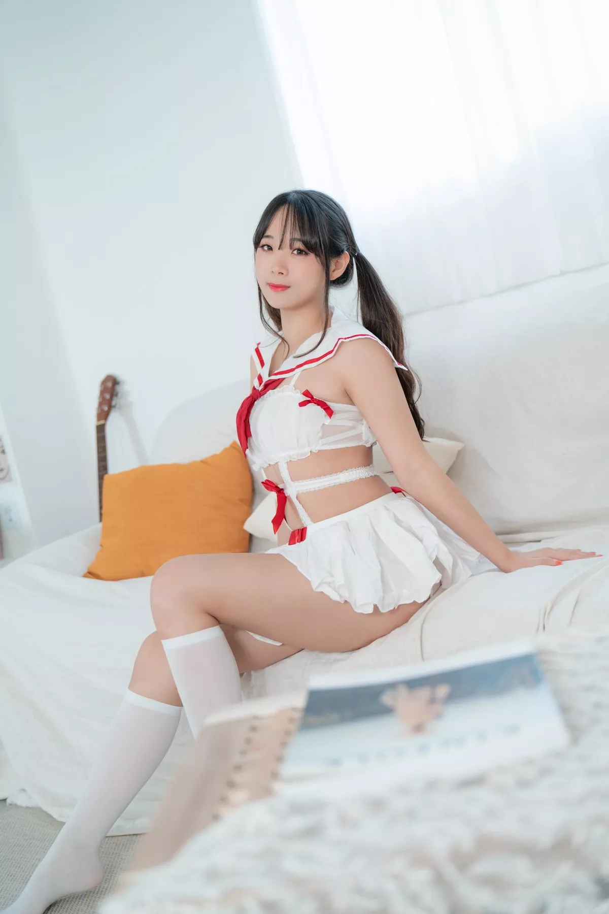韩国美女LUPPI水手制服主题私房半截水手服+黑色薄纱配黑丝袜迷人诱惑写真128P