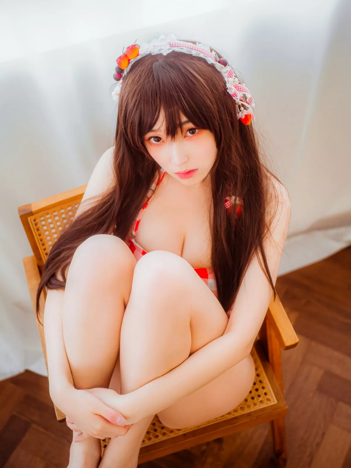 韩国美女Bambi格子半身裙主题私房性感红色格子服饰秀丰满身材迷人诱惑写真61P