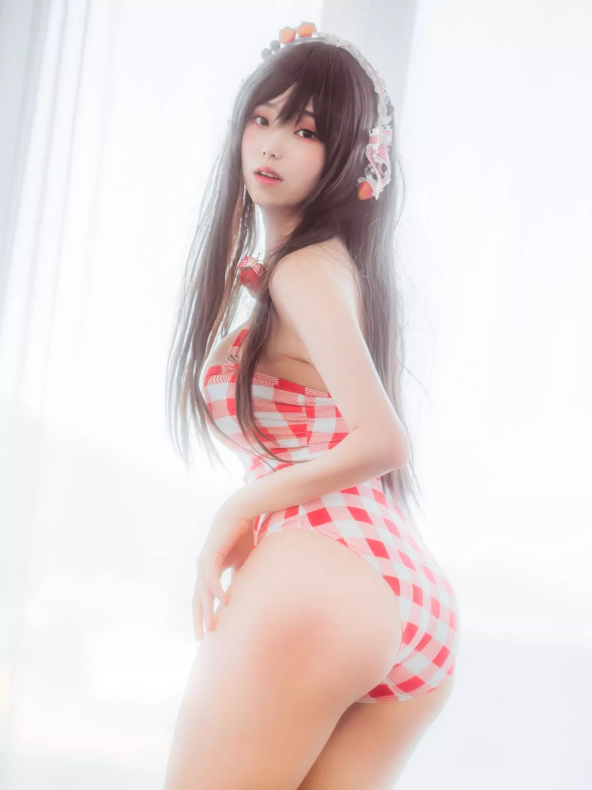 韩国美女Bambi格子半身裙主题私房性感红色格子服饰秀丰满身材迷人诱惑写真61P