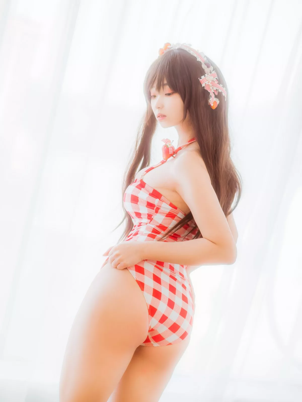 韩国美女Bambi格子半身裙主题私房性感红色格子服饰秀丰满身材迷人诱惑写真61P