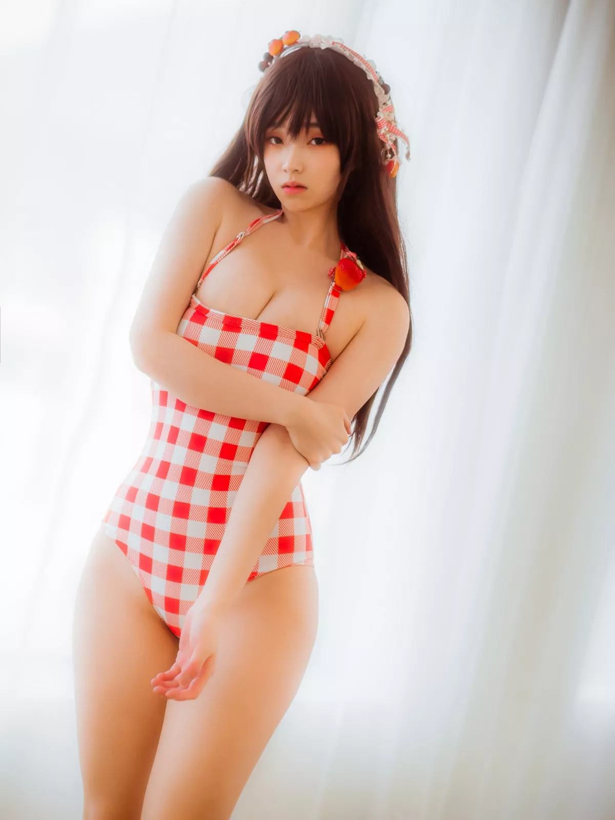 韩国美女Bambi格子半身裙主题私房性感红色格子服饰秀丰满身材迷人诱惑写真61P