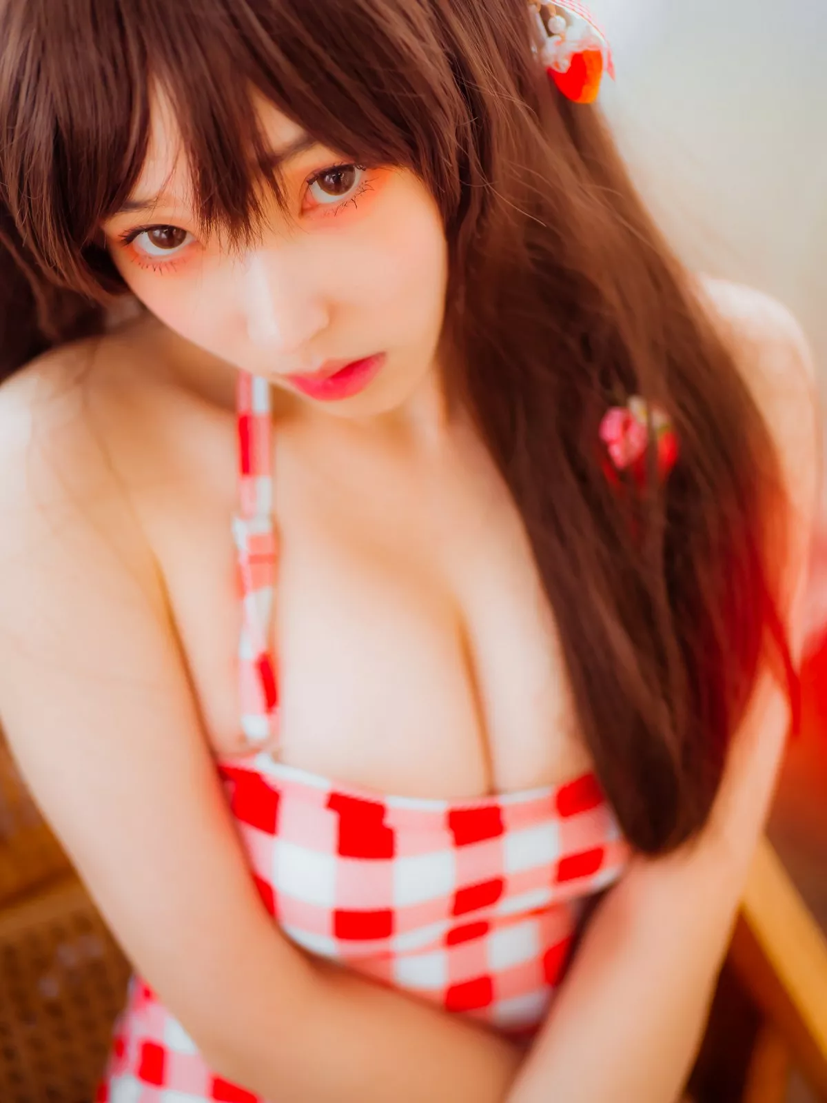 韩国美女Bambi格子半身裙主题私房性感红色格子服饰秀丰满身材迷人诱惑写真61P