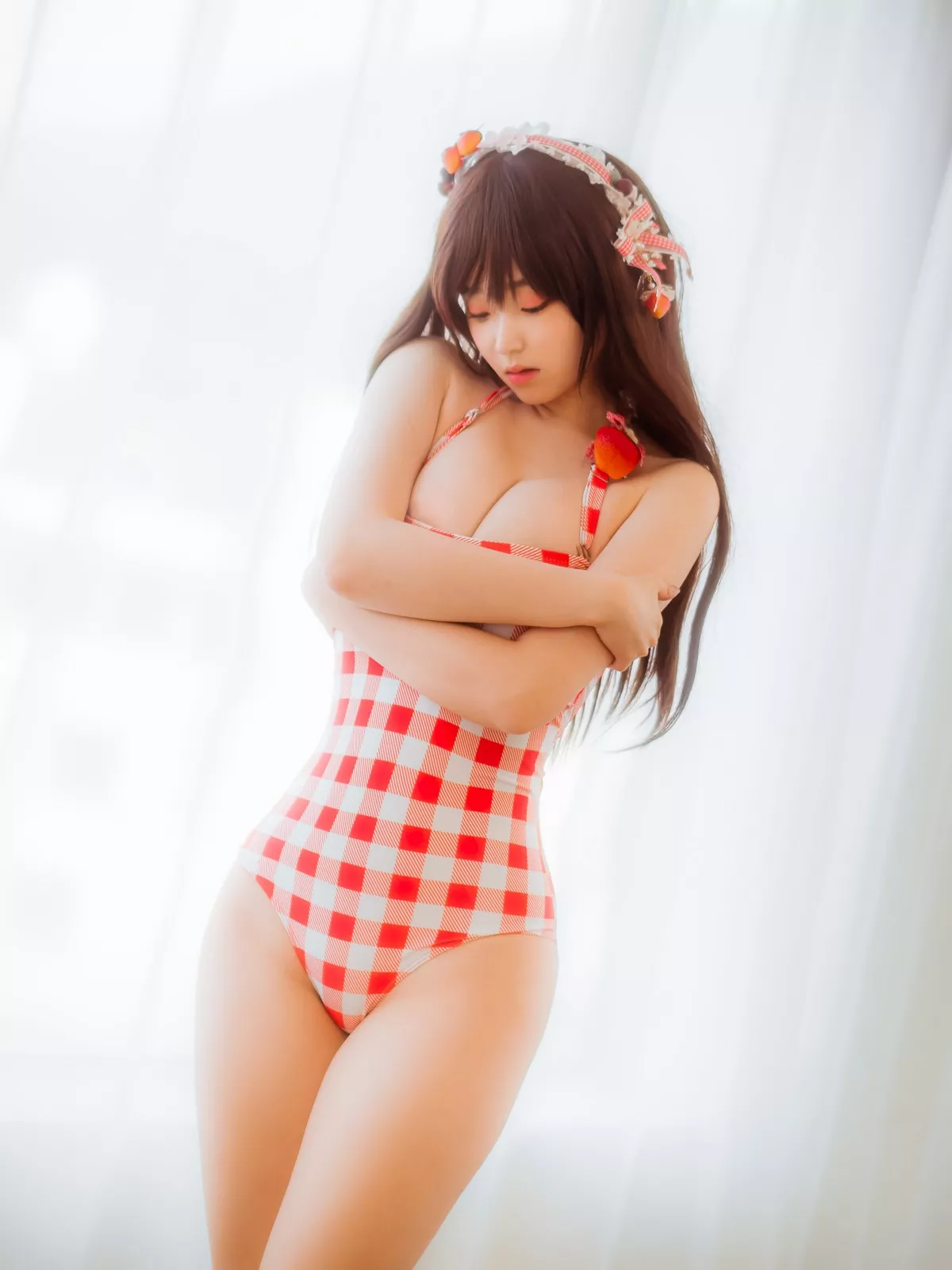 韩国美女Bambi格子半身裙主题私房性感红色格子服饰秀丰满身材迷人诱惑写真61P