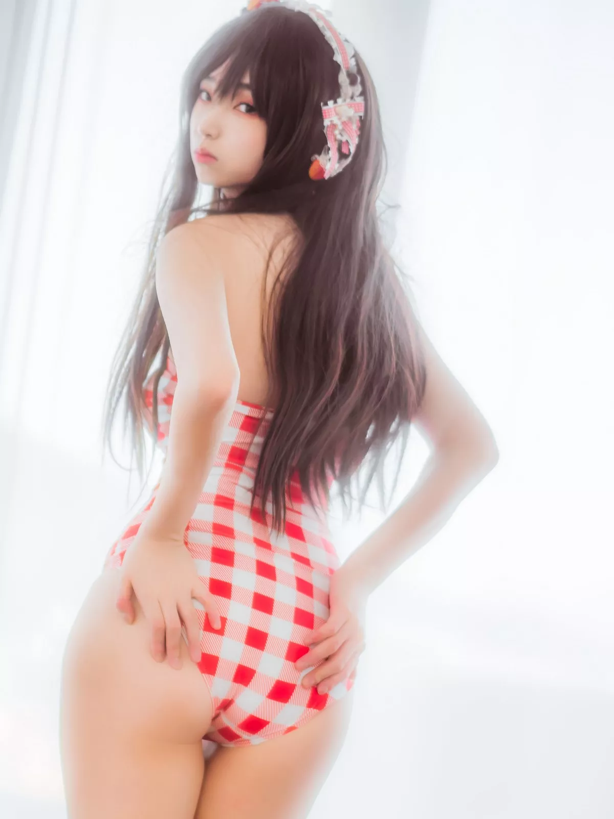 韩国美女Bambi格子半身裙主题私房性感红色格子服饰秀丰满身材迷人诱惑写真61P