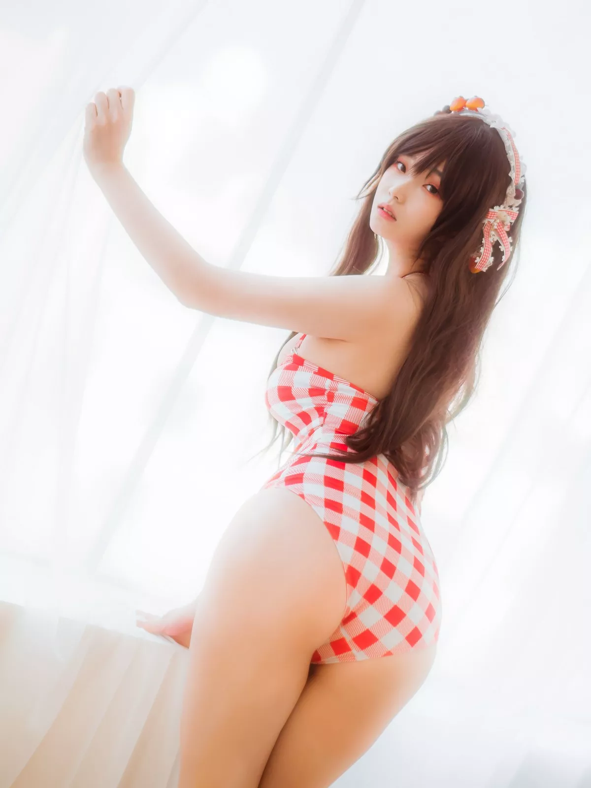 韩国美女Bambi格子半身裙主题私房性感红色格子服饰秀丰满身材迷人诱惑写真61P
