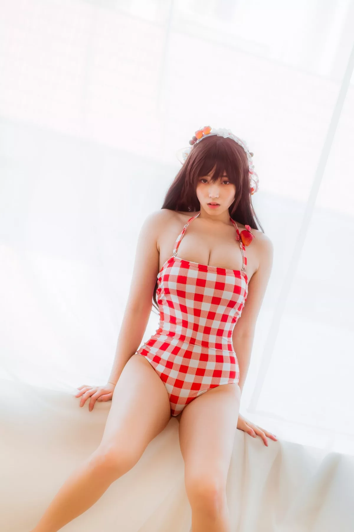 韩国美女Bambi格子半身裙主题私房性感红色格子服饰秀丰满身材迷人诱惑写真61P