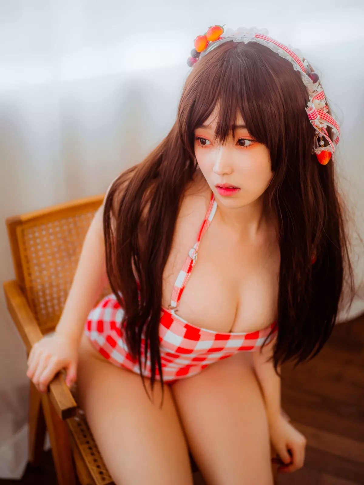 韩国美女Bambi格子半身裙主题私房性感红色格子服饰秀丰满身材迷人诱惑写真61P