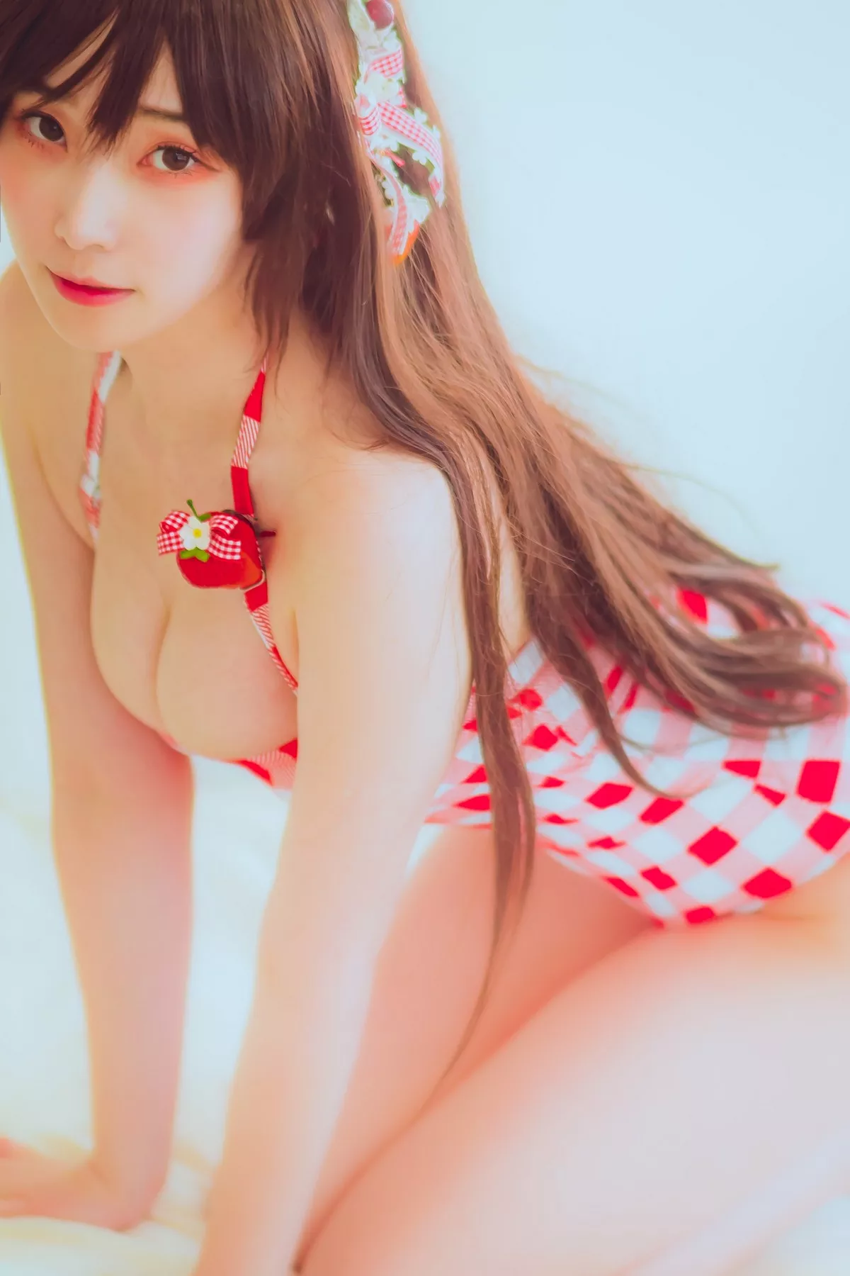 韩国美女Bambi格子半身裙主题私房性感红色格子服饰秀丰满身材迷人诱惑写真61P