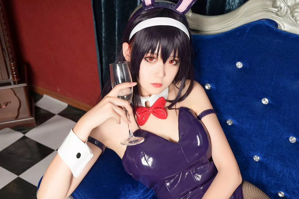 Coser美女Akisoso秋楚楚霞之丘诗羽主题私房性感高叉连体衣配黑丝渔网诱惑写真39P