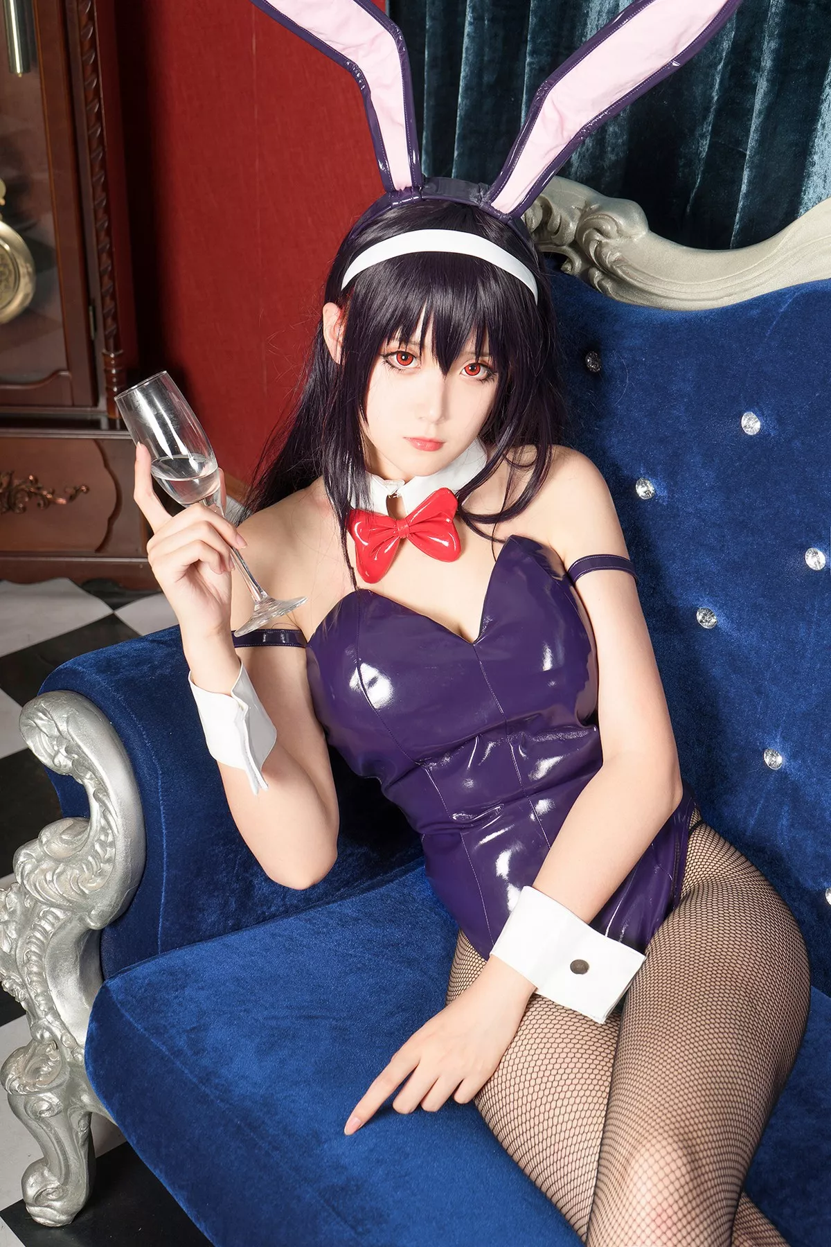 Coser美女Akisoso秋楚楚霞之丘诗羽主题私房性感高叉连体衣配黑丝渔网诱惑写真39P