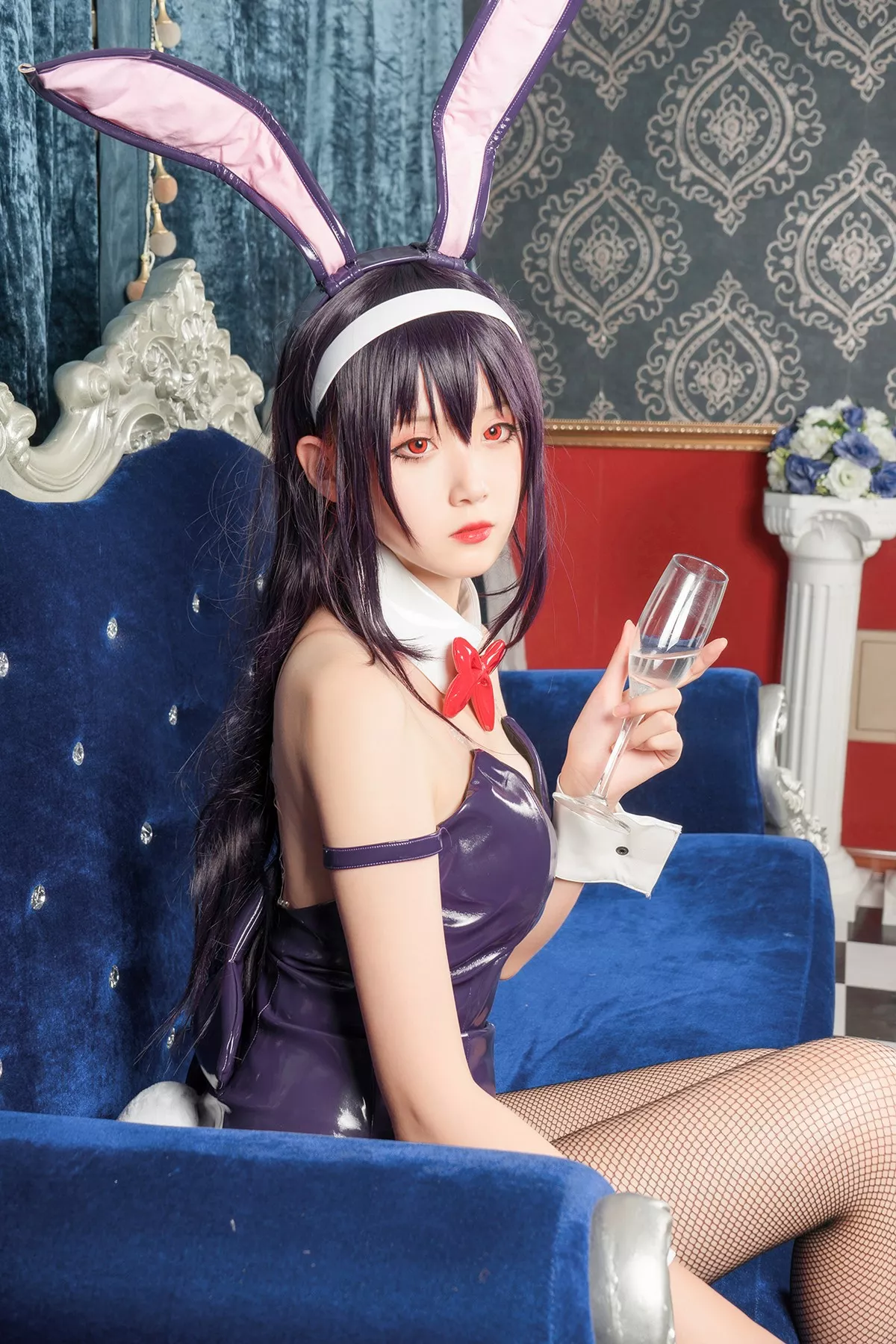 Coser美女Akisoso秋楚楚霞之丘诗羽主题私房性感高叉连体衣配黑丝渔网诱惑写真39P
