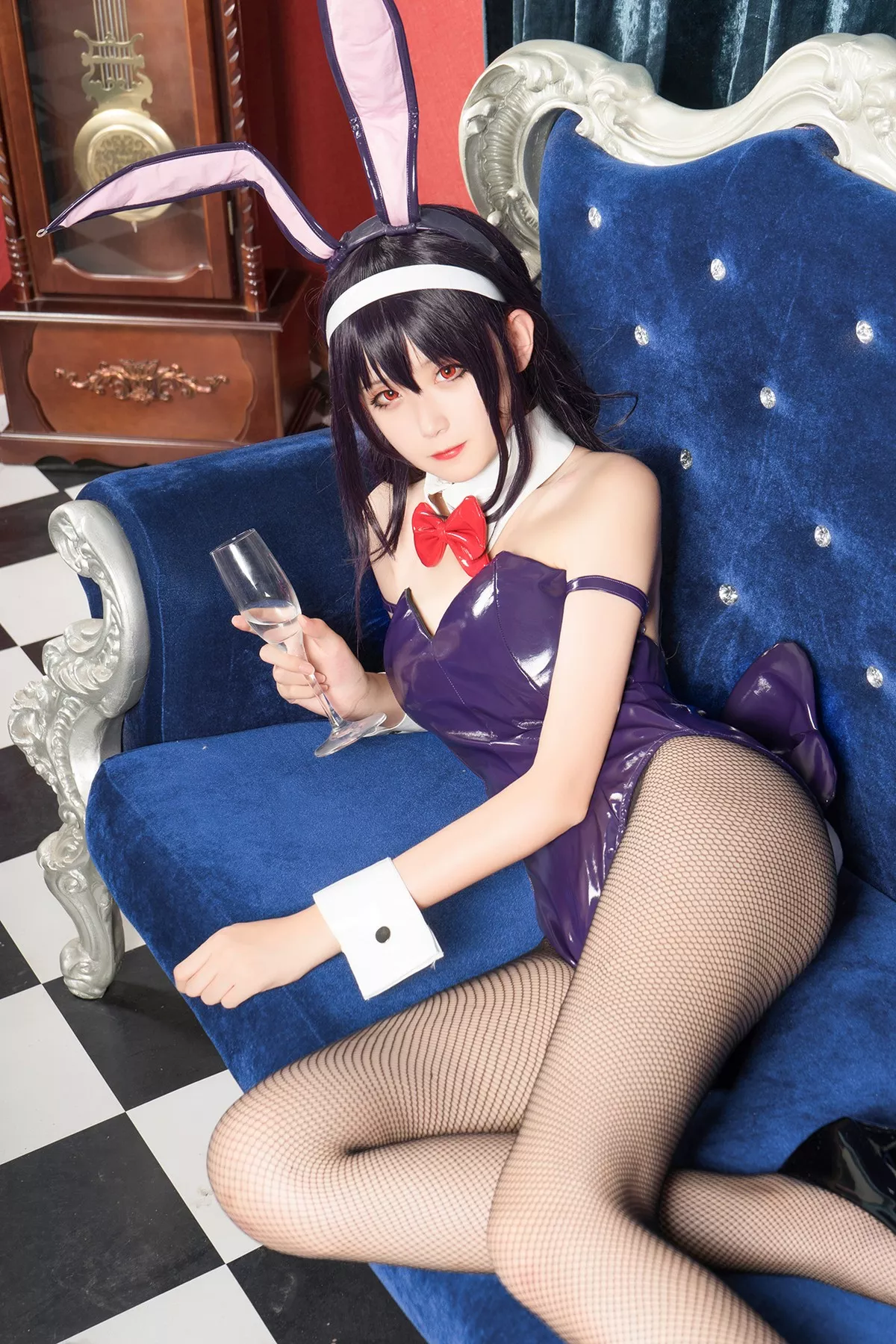Coser美女Akisoso秋楚楚霞之丘诗羽主题私房性感高叉连体衣配黑丝渔网诱惑写真39P