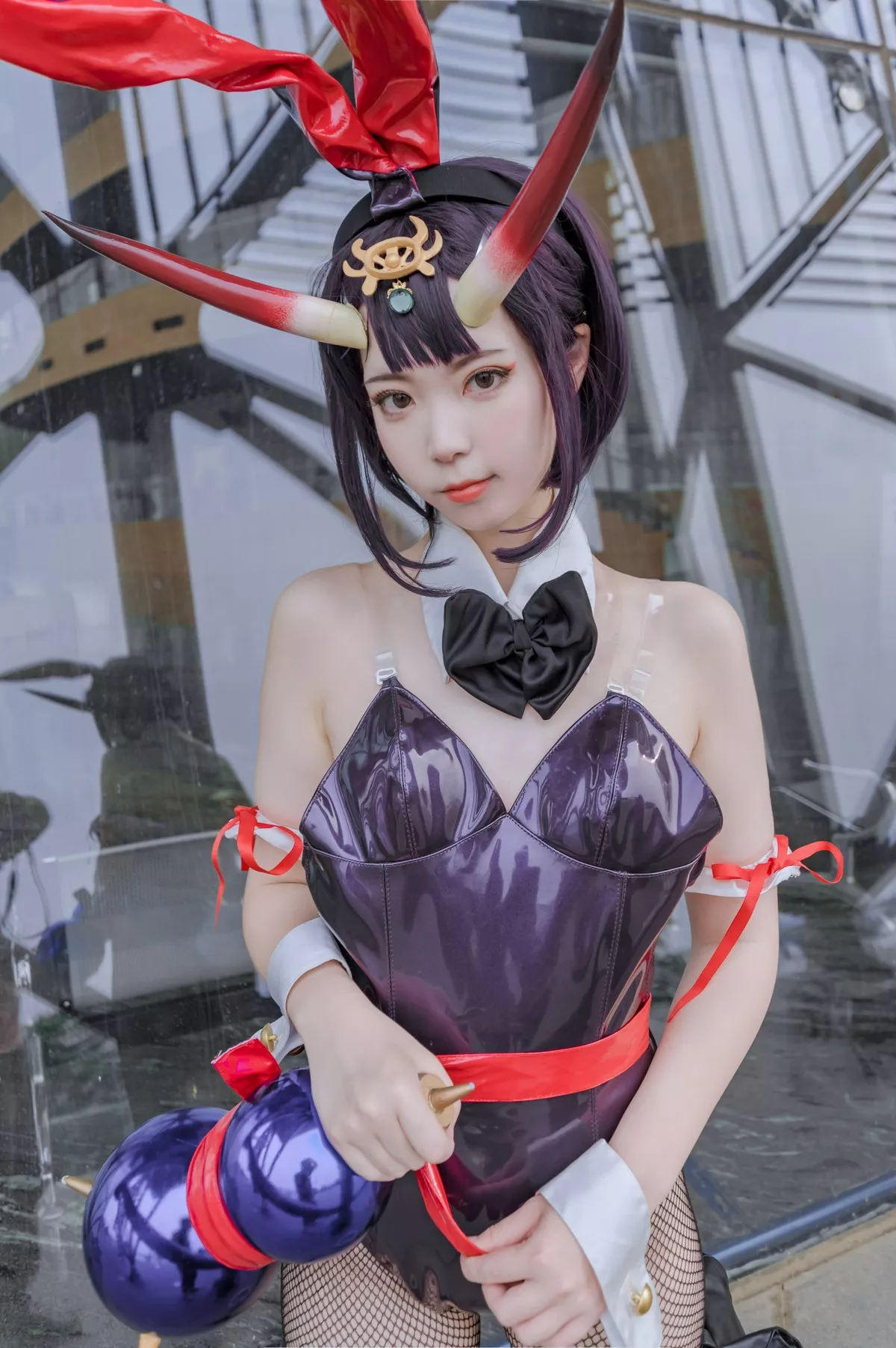 微博妹子Fushii_海堂酒吞兔女郎主题高叉连体衣配黑丝网袜秀完美身材诱惑写真31P