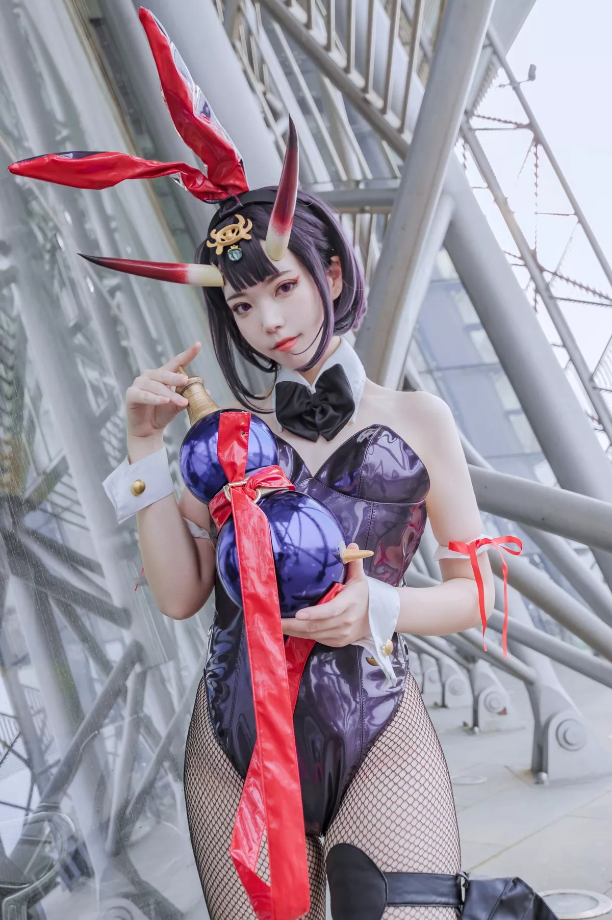 微博妹子Fushii_海堂酒吞兔女郎主题高叉连体衣配黑丝网袜秀完美身材诱惑写真31P