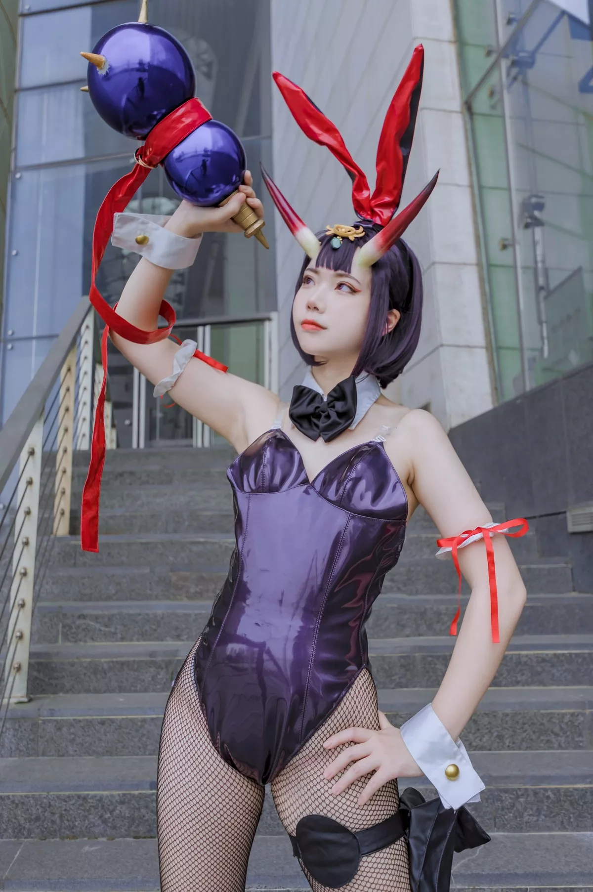 微博妹子Fushii_海堂酒吞兔女郎主题高叉连体衣配黑丝网袜秀完美身材诱惑写真31P