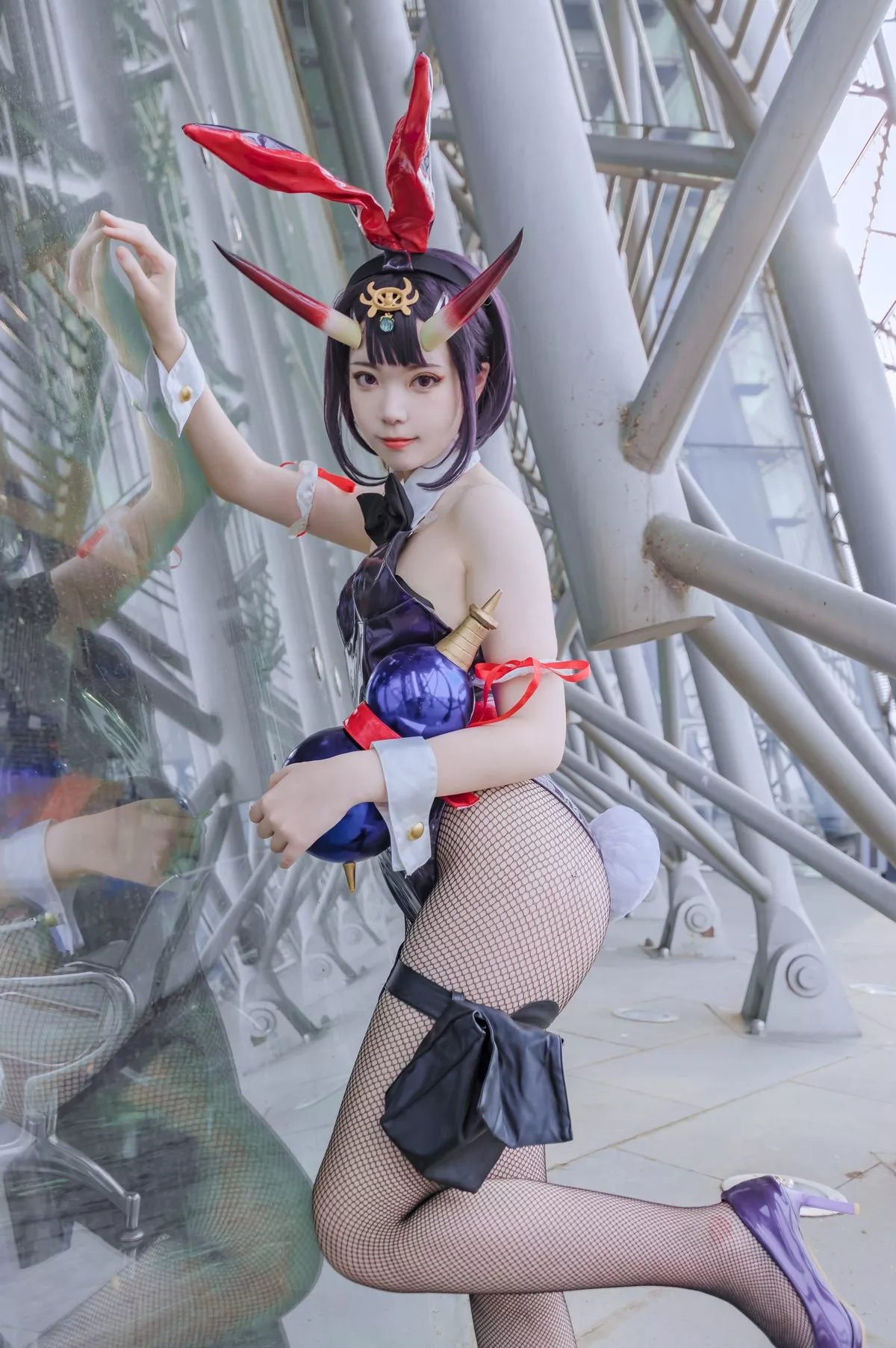 微博妹子Fushii_海堂酒吞兔女郎主题高叉连体衣配黑丝网袜秀完美身材诱惑写真31P