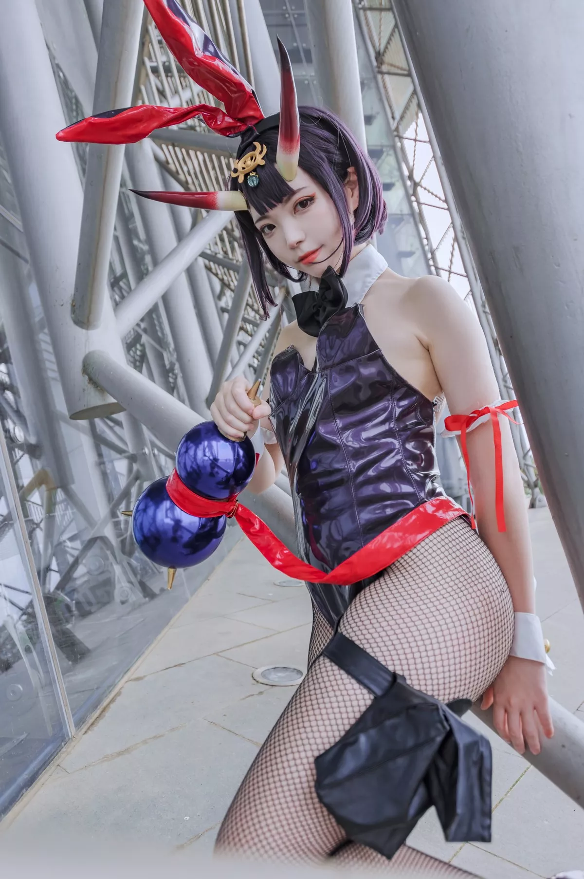 微博妹子Fushii_海堂酒吞兔女郎主题高叉连体衣配黑丝网袜秀完美身材诱惑写真31P