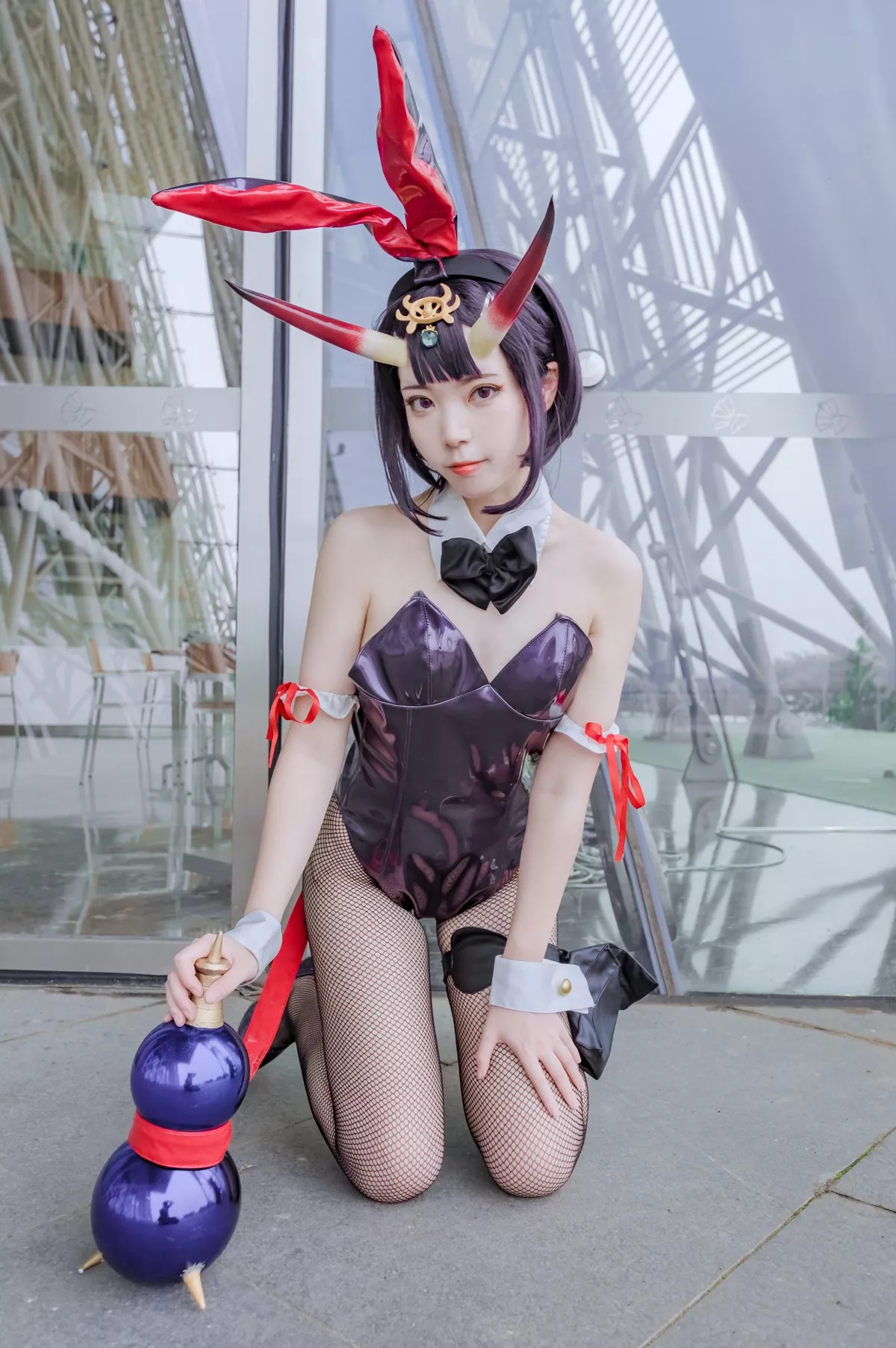 微博妹子Fushii_海堂酒吞兔女郎主题高叉连体衣配黑丝网袜秀完美身材诱惑写真31P
