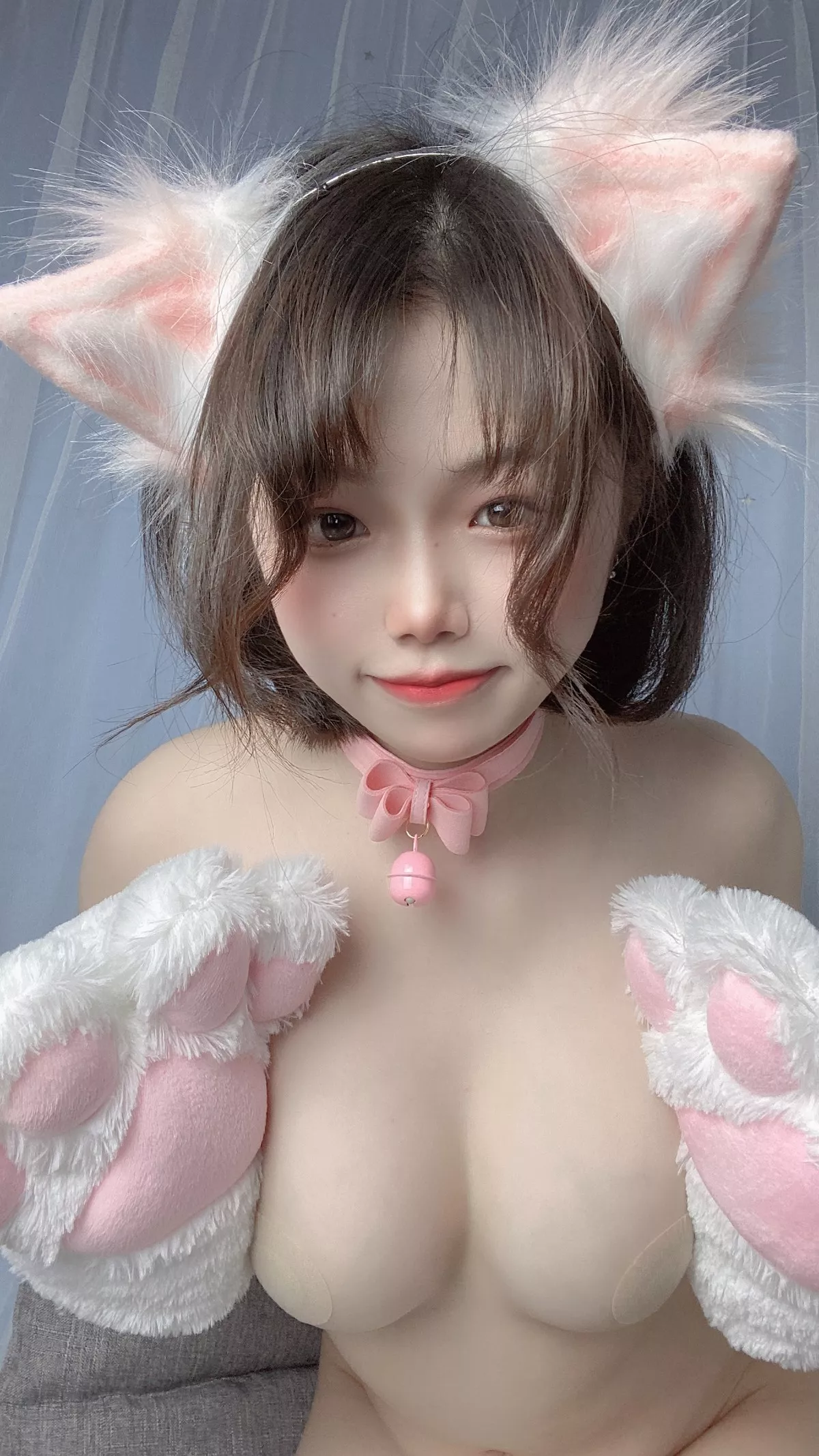 网络美女七月喵子猫咪定制主题私房大尺度露豪乳遮点秀火辣身材极致诱惑写真59P