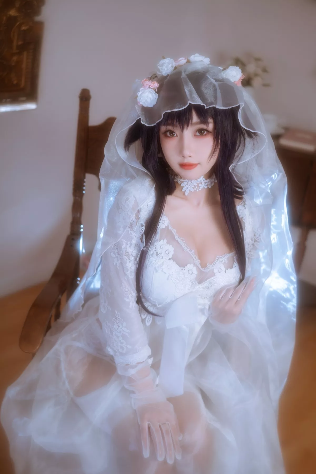 白嫩美少女鬼畜瑶在不在婚纱主题私房性感纯白薄透婚纱秀惹火身材诱惑写真38P