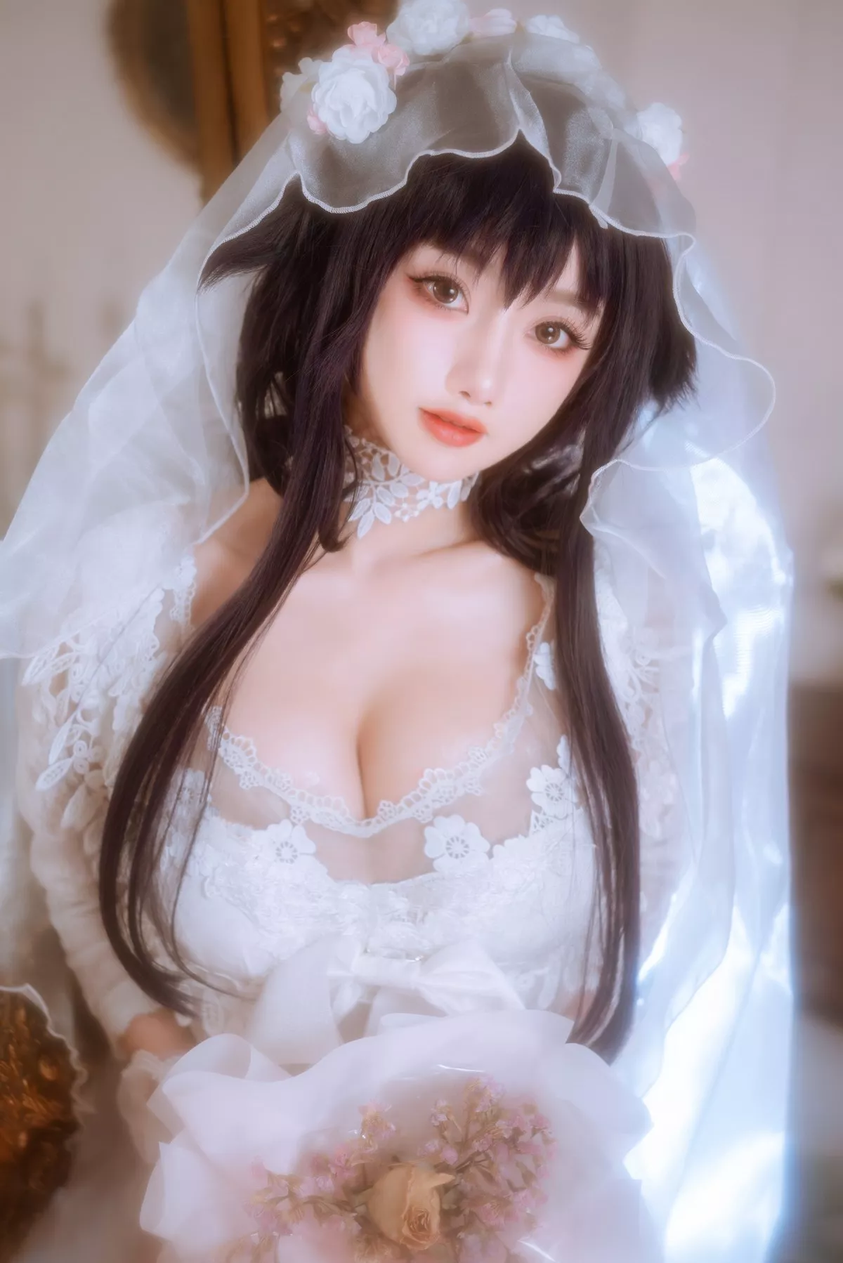 白嫩美少女鬼畜瑶在不在婚纱主题私房性感纯白薄透婚纱秀惹火身材诱惑写真38P