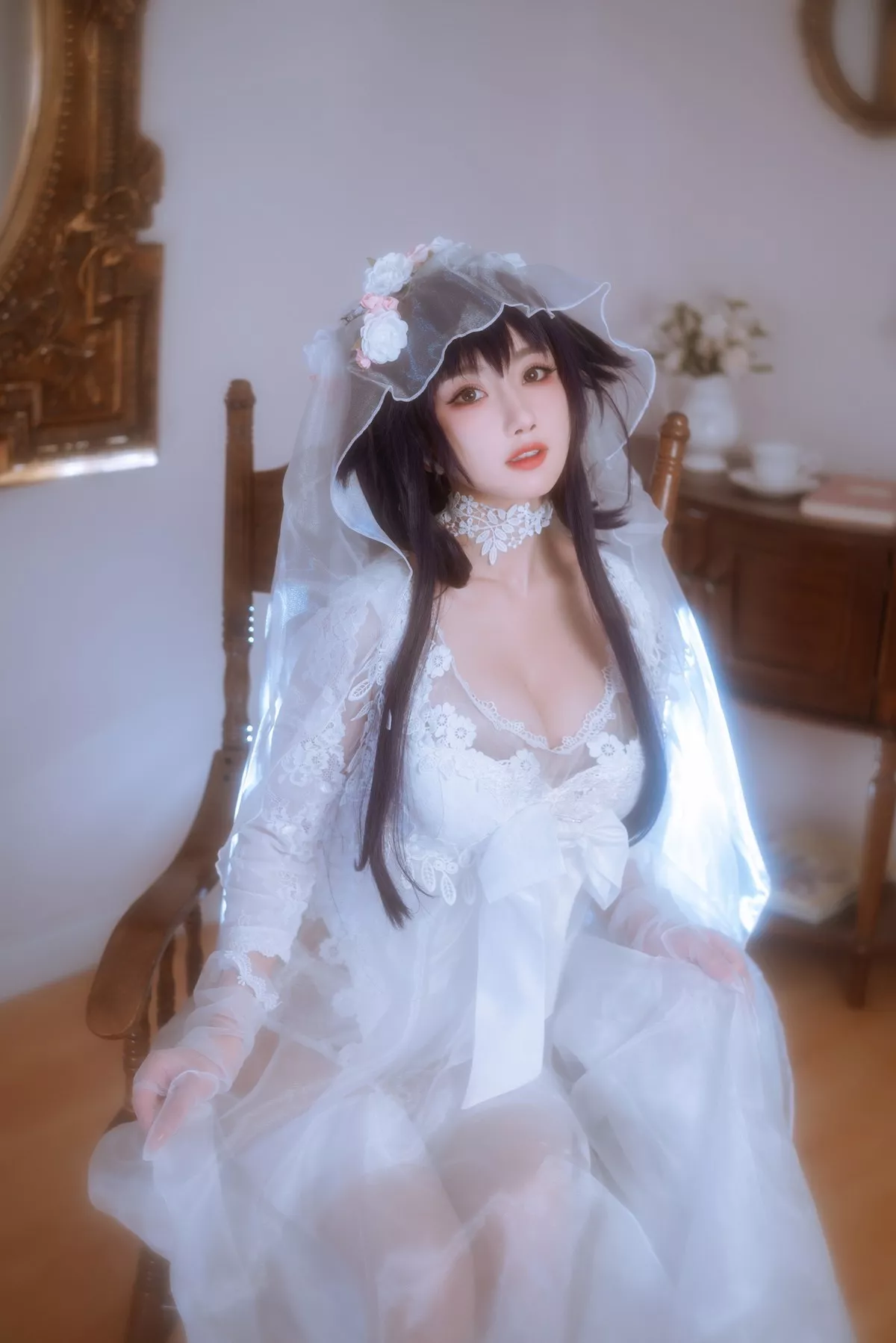 白嫩美少女鬼畜瑶在不在婚纱主题私房性感纯白薄透婚纱秀惹火身材诱惑写真38P
