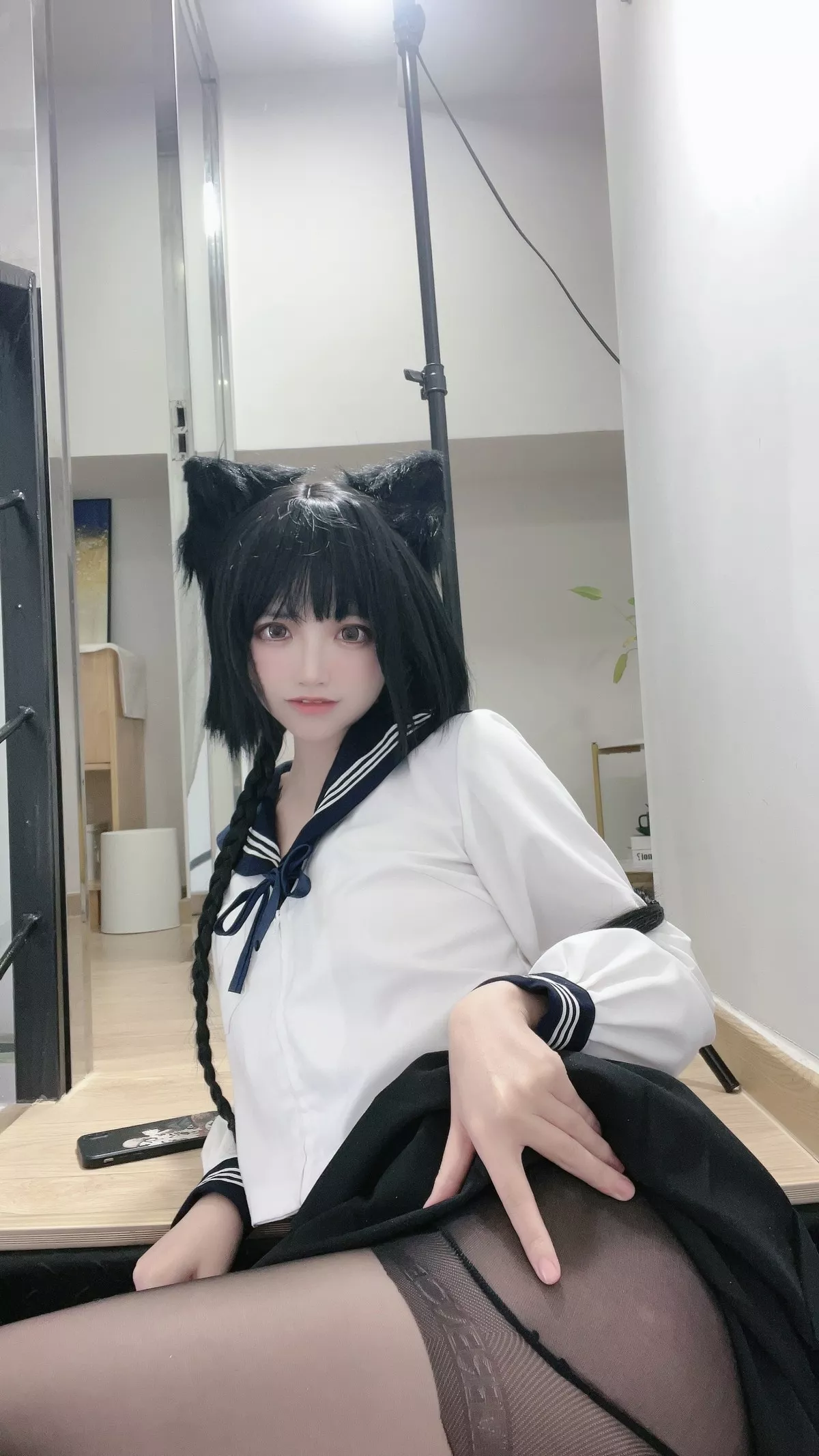 网络美女疯猫ss制服少女主题私房性感学生制服下超薄黑丝裤袜秀美腿诱惑写真80P