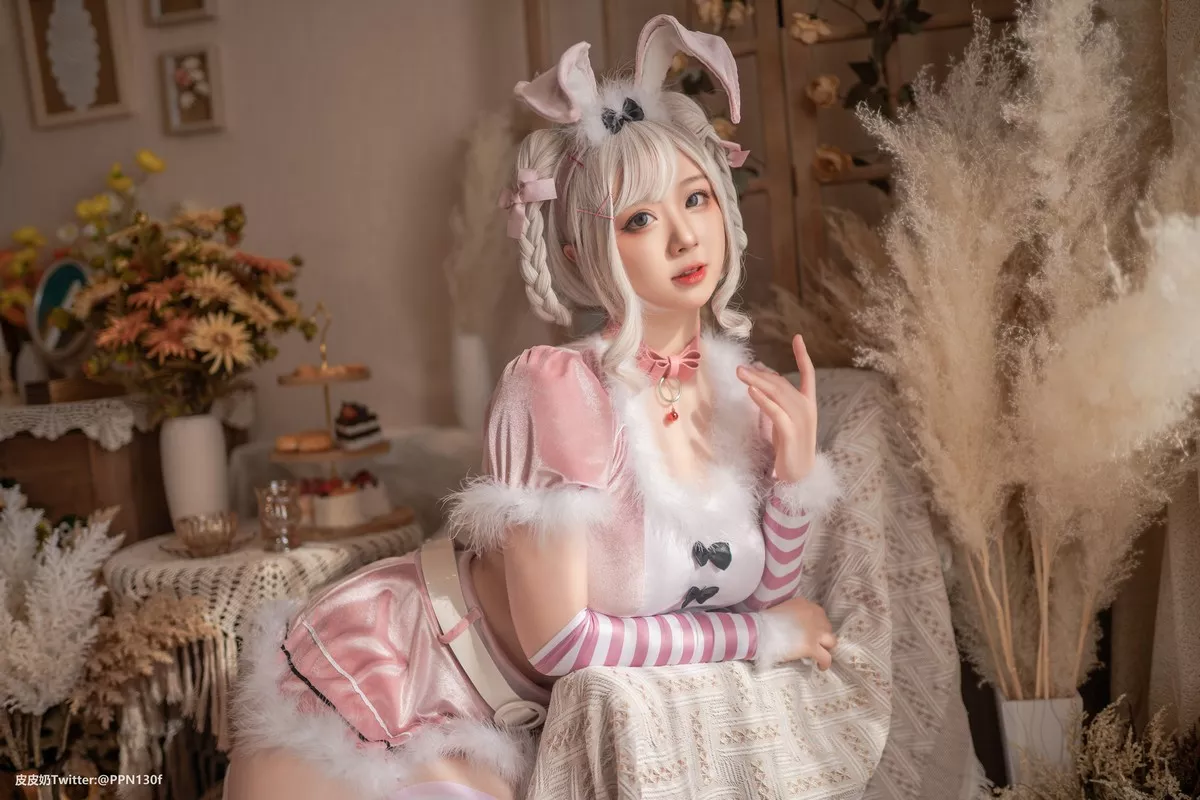 网络美女皮皮奶粉色兔兔主题私房性感粉色服饰露傲人豪乳遮点极致诱惑写真71P