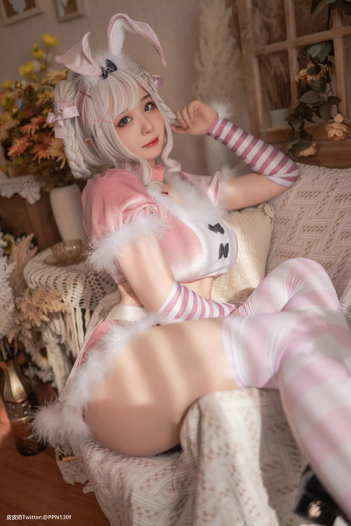 网络美女皮皮奶粉色兔兔主题私房性感粉色服饰露傲人豪乳遮点极致诱惑写真71P