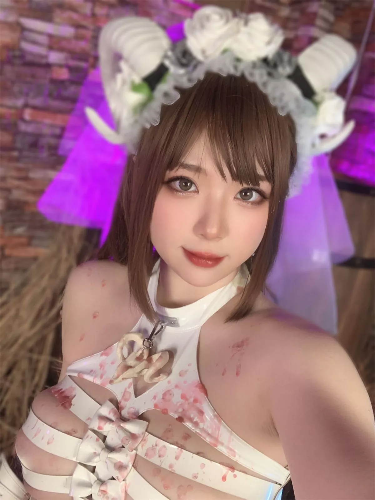 网络美女皮皮奶地狱新娘主题私房性感白色情趣内衣秀豪乳翘臀撩人诱惑写真71P