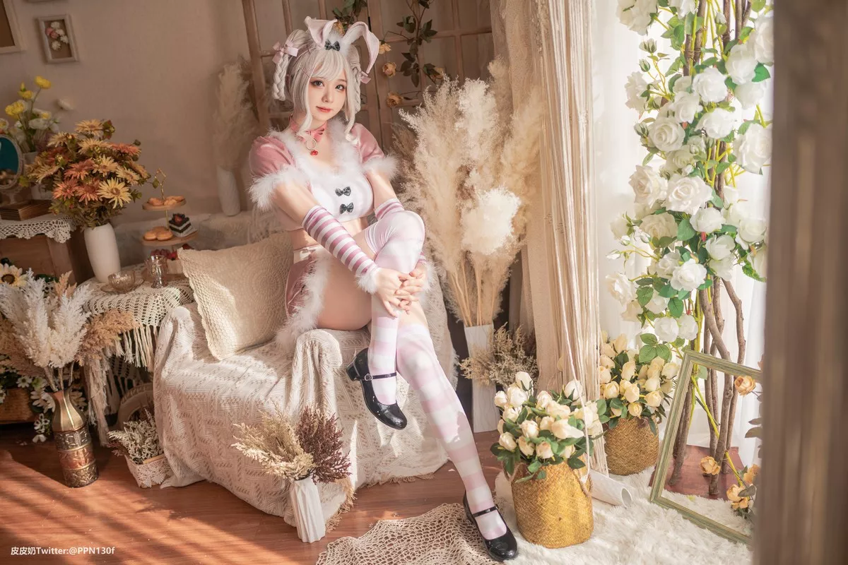 网络美女皮皮奶粉色兔兔主题私房性感粉色服饰露傲人豪乳遮点极致诱惑写真71P