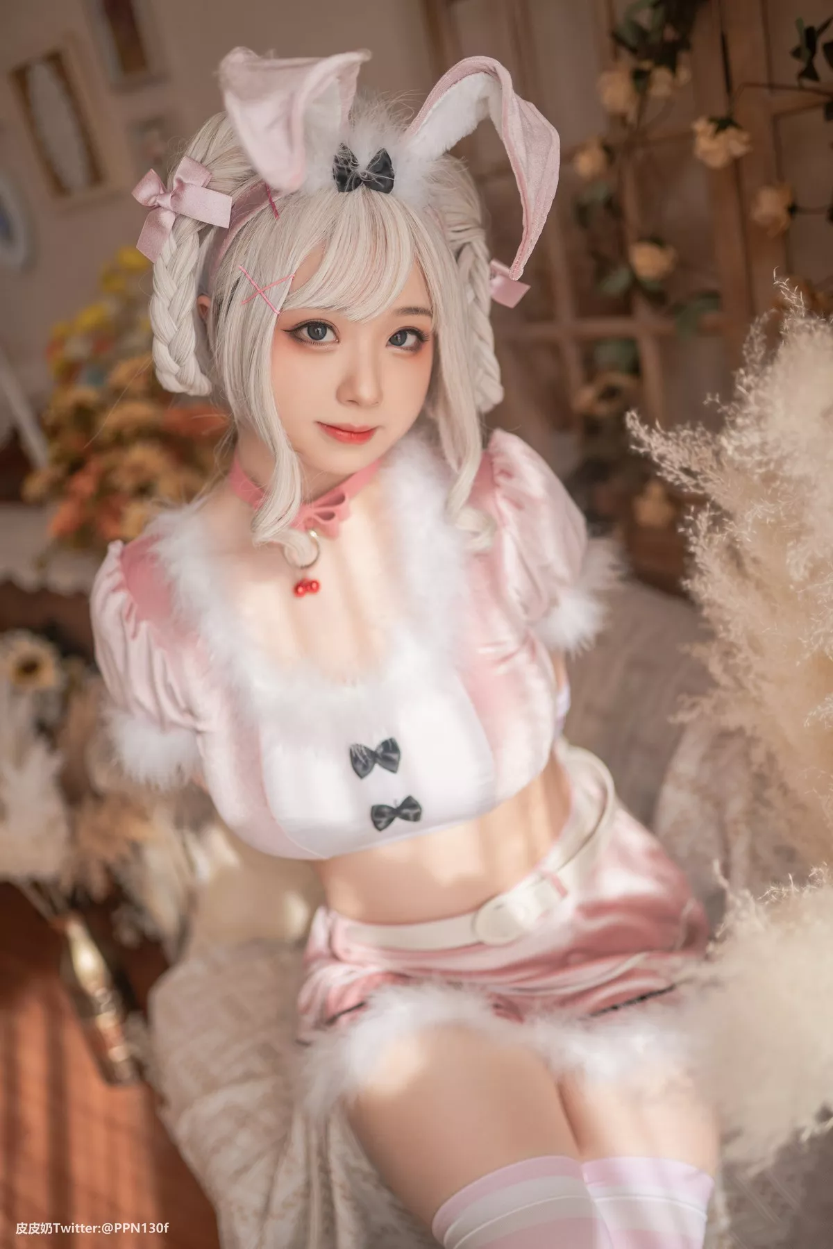 网络美女皮皮奶粉色兔兔主题私房性感粉色服饰露傲人豪乳遮点极致诱惑写真71P