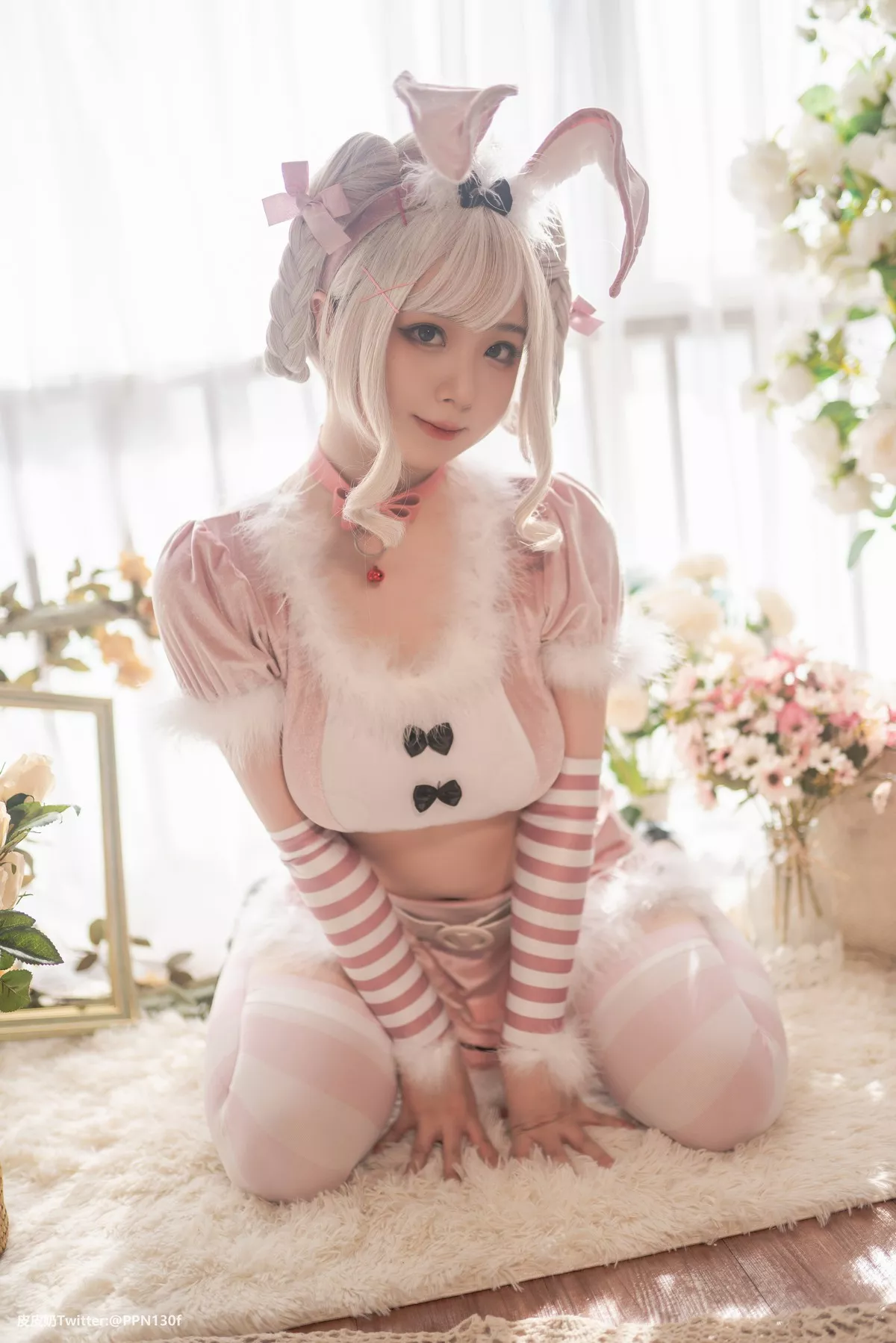 网络美女皮皮奶粉色兔兔主题私房性感粉色服饰露傲人豪乳遮点极致诱惑写真71P