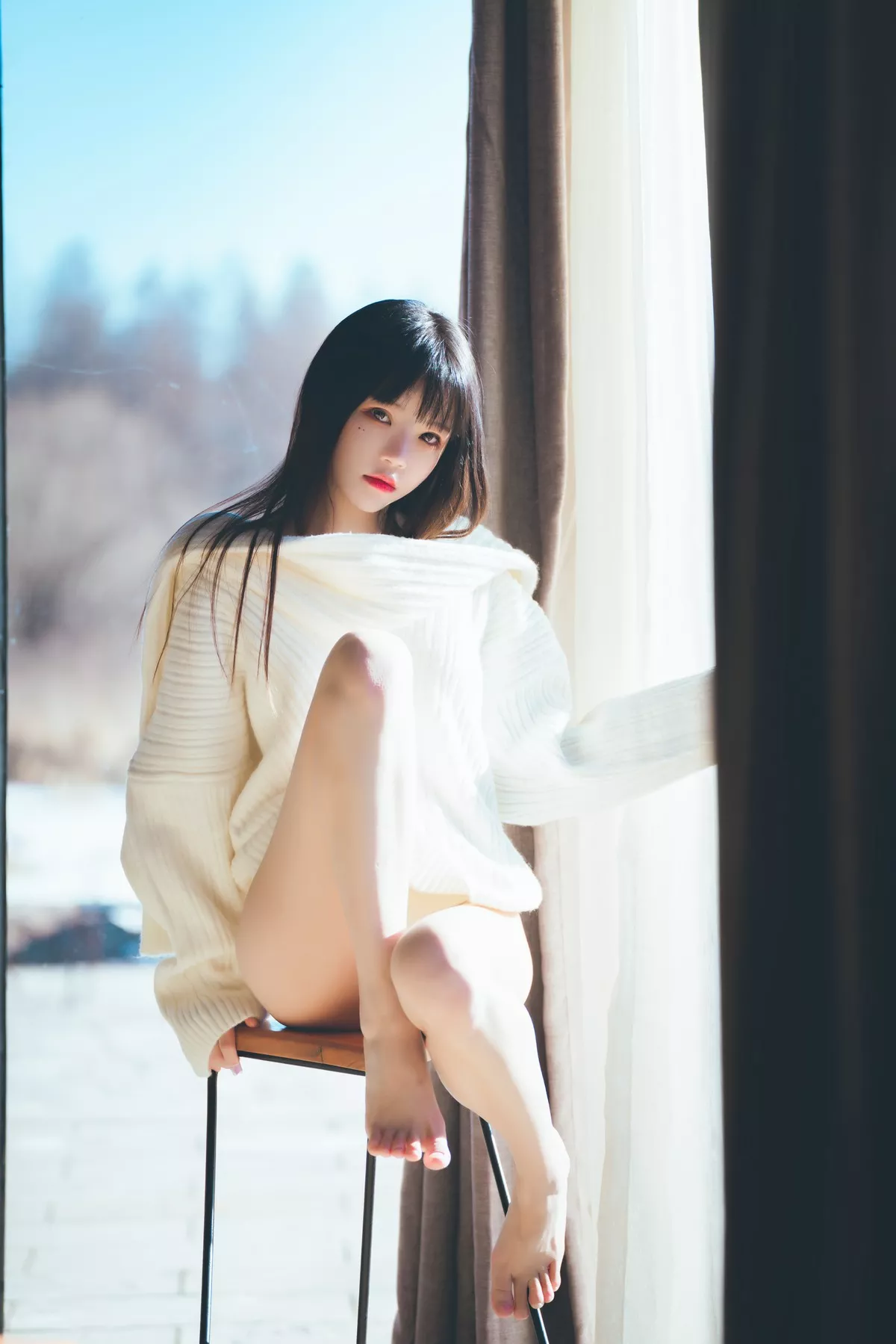网络美女桜桃喵暖暖系列主题私房性感白色毛衣配白色内衣秀完美身材诱惑写真71P