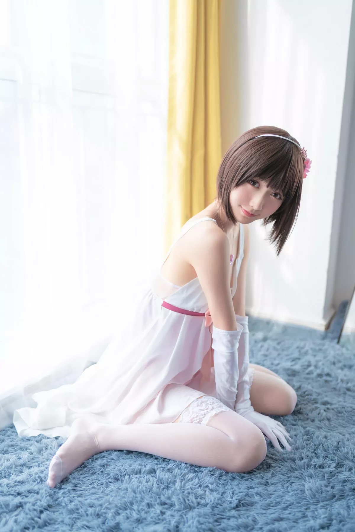 萌系小姐姐木绵绵OwO加藤惠cos礼服主题私房性感礼服配白色蕾丝袜诱惑写真39P