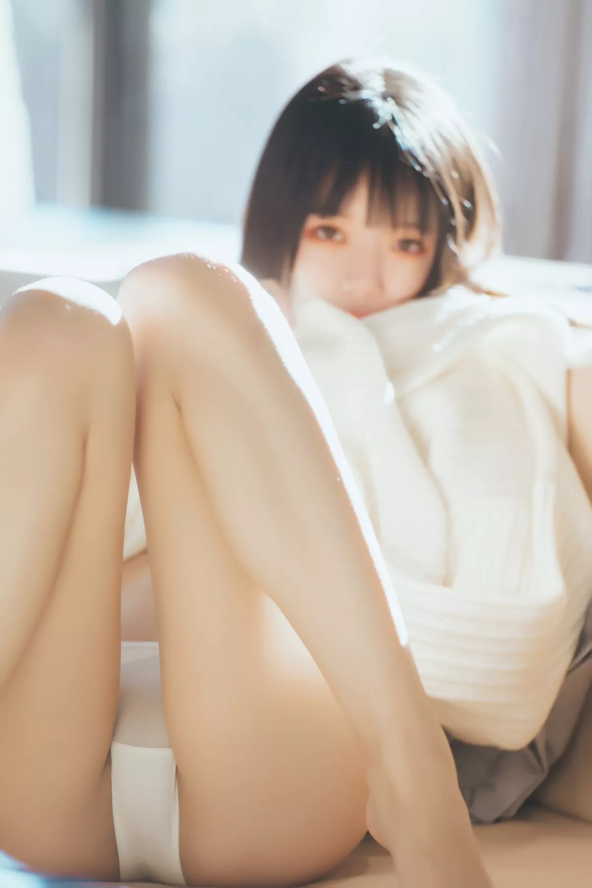 网络美女桜桃喵暖暖系列主题私房性感白色毛衣配白色内衣秀完美身材诱惑写真71P