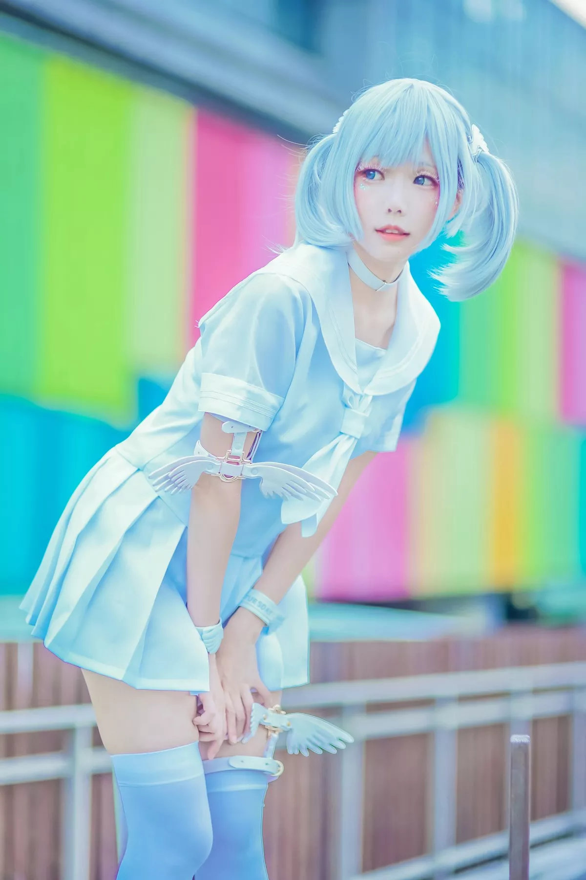 Coser妹子Ely_eee双马尾辫主题户外白色JK制服+室内性感女仆装完美诱惑写真141P